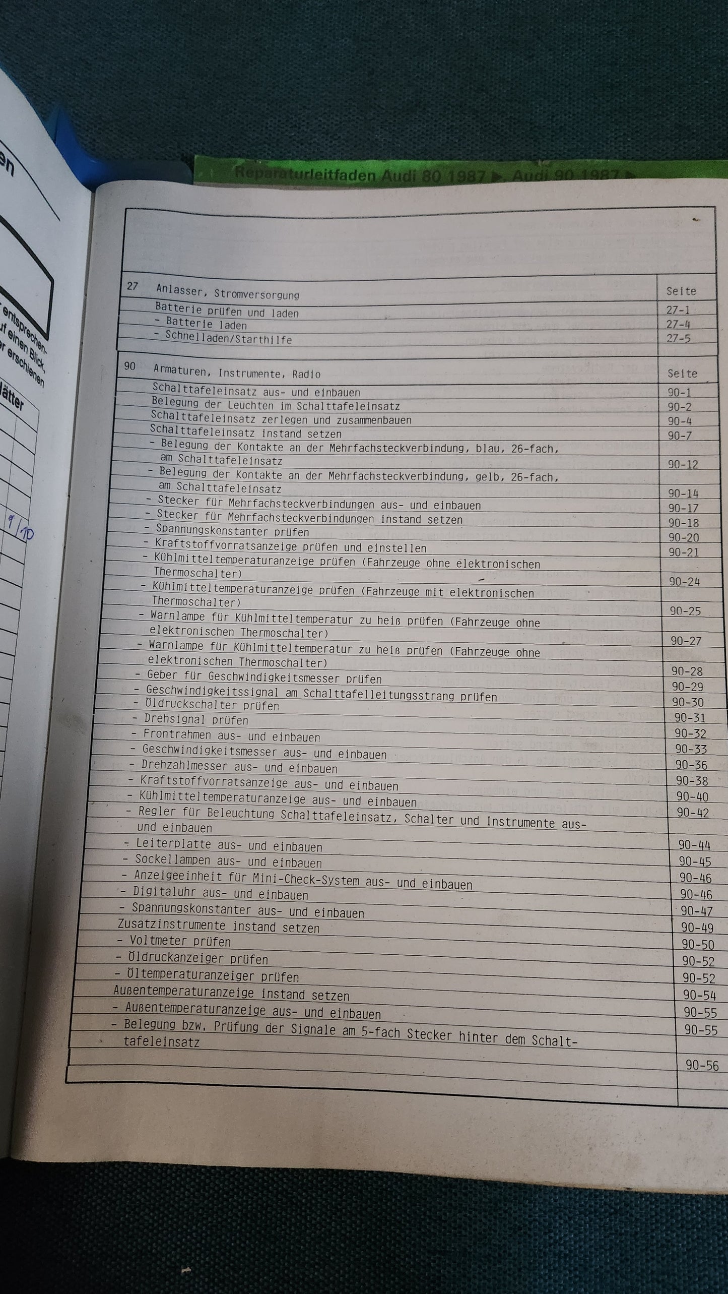 Audi 80/90 B3 Cabriolet Typ 89 Elektrische Anlagen Reparaturleitfaden Werkstattbuch