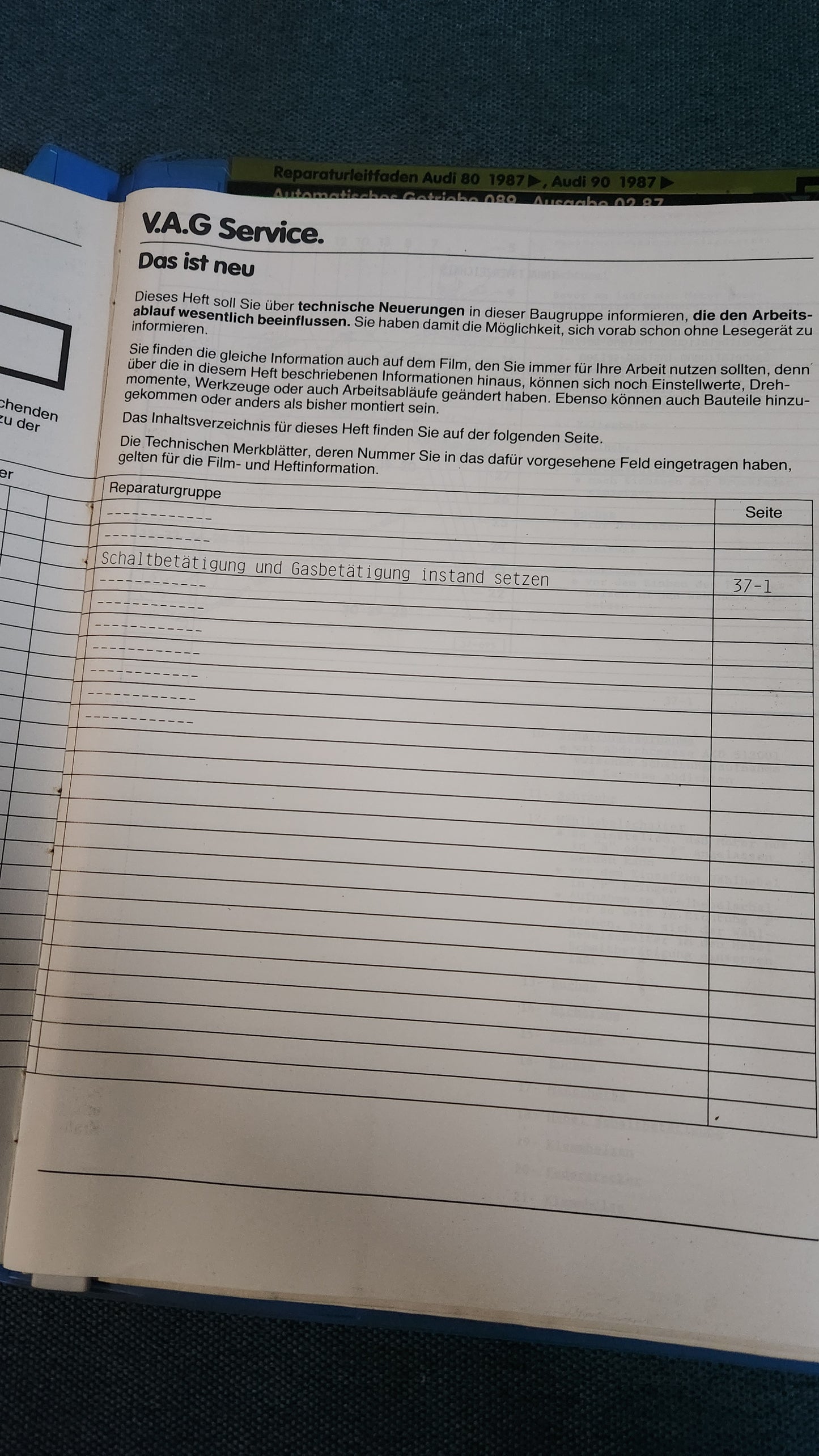 Audi 80/90 B3 Automatisches Getriebe 089 Reparaturleitfaden Werkstattbuch