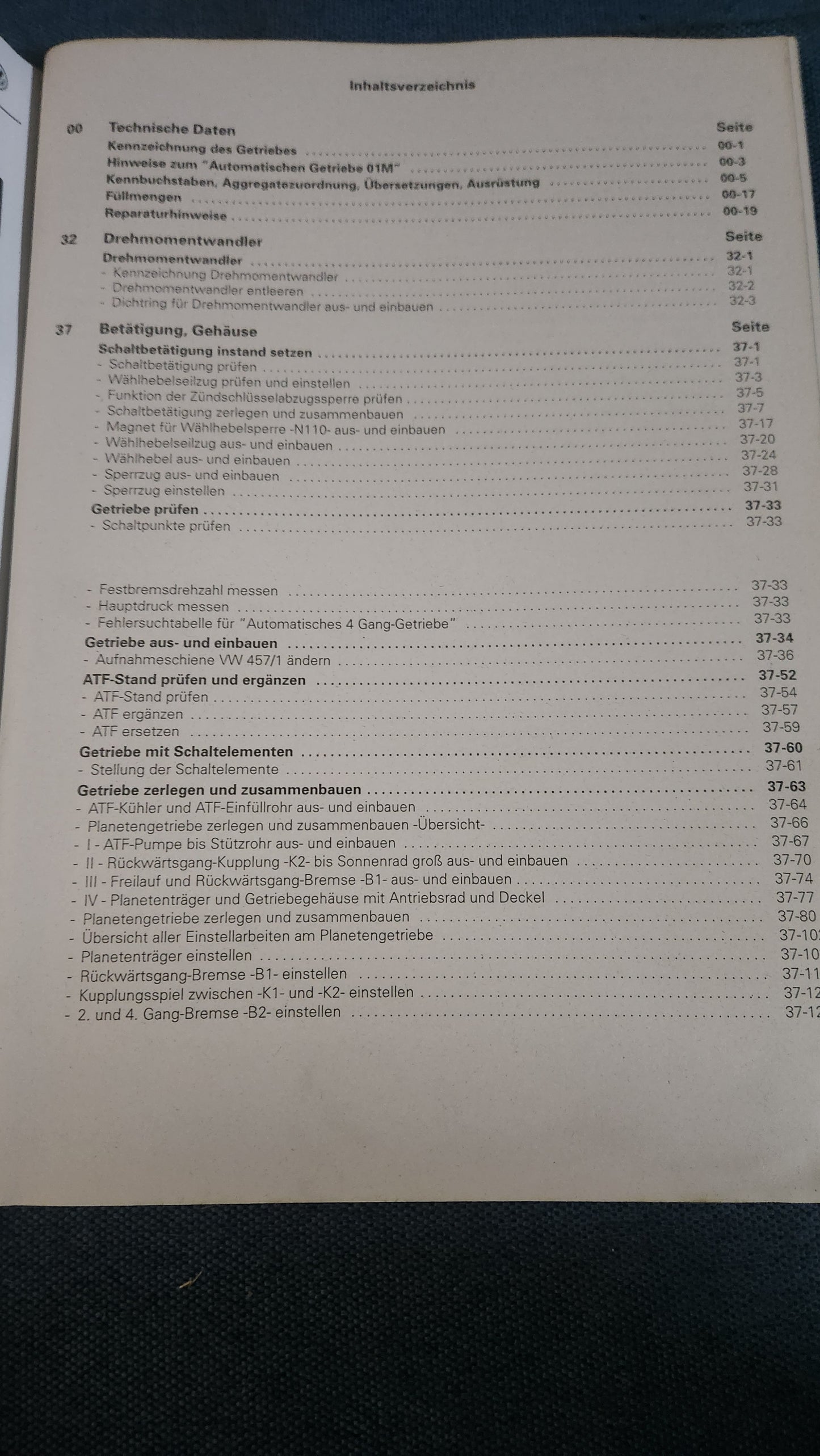 Golf 4 Automatisches Getriebe 01M Reparaturleitfaden Werkstattbuch