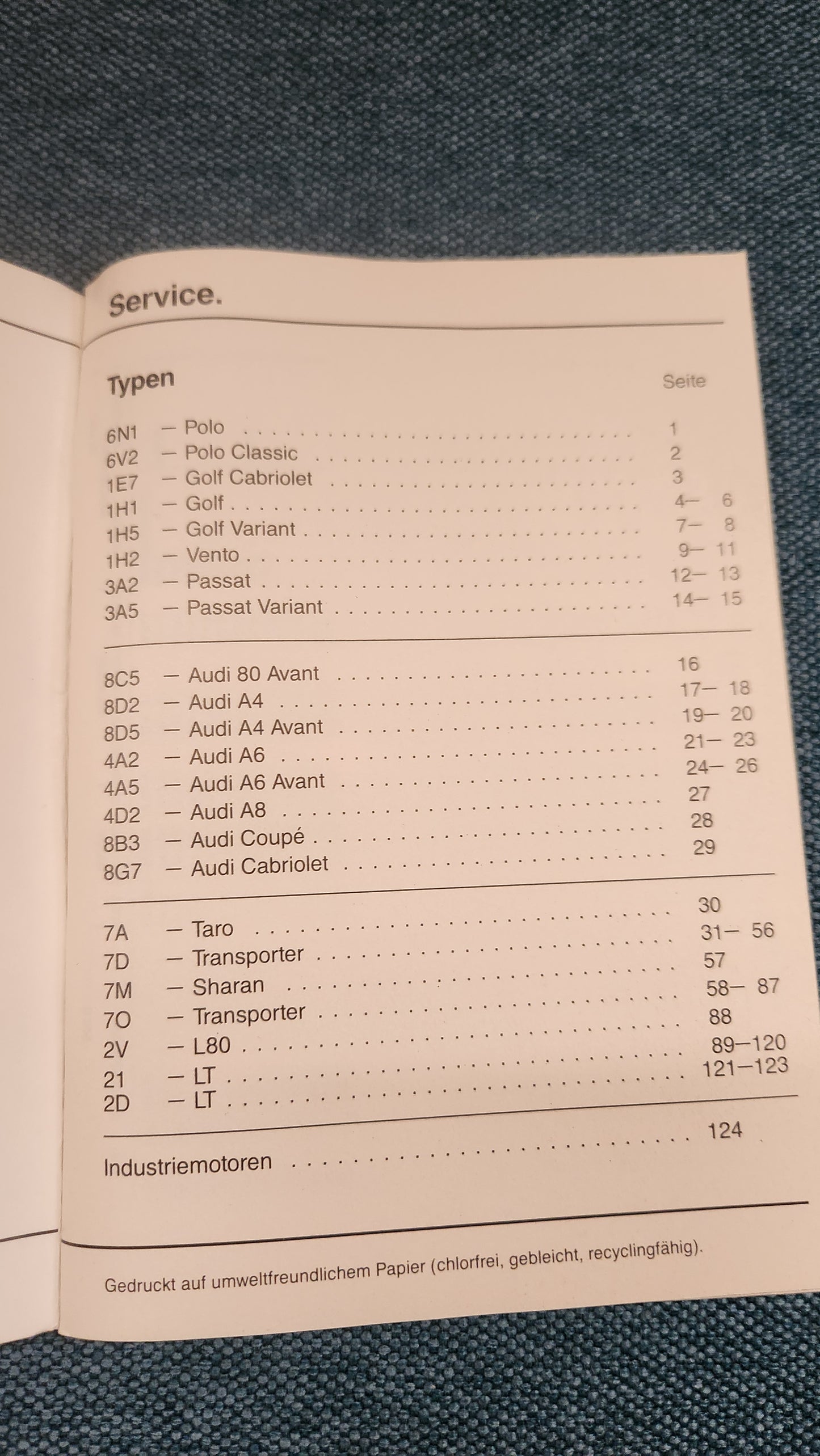 Typentafeln Reparaturleitfaden Werkstattbuch