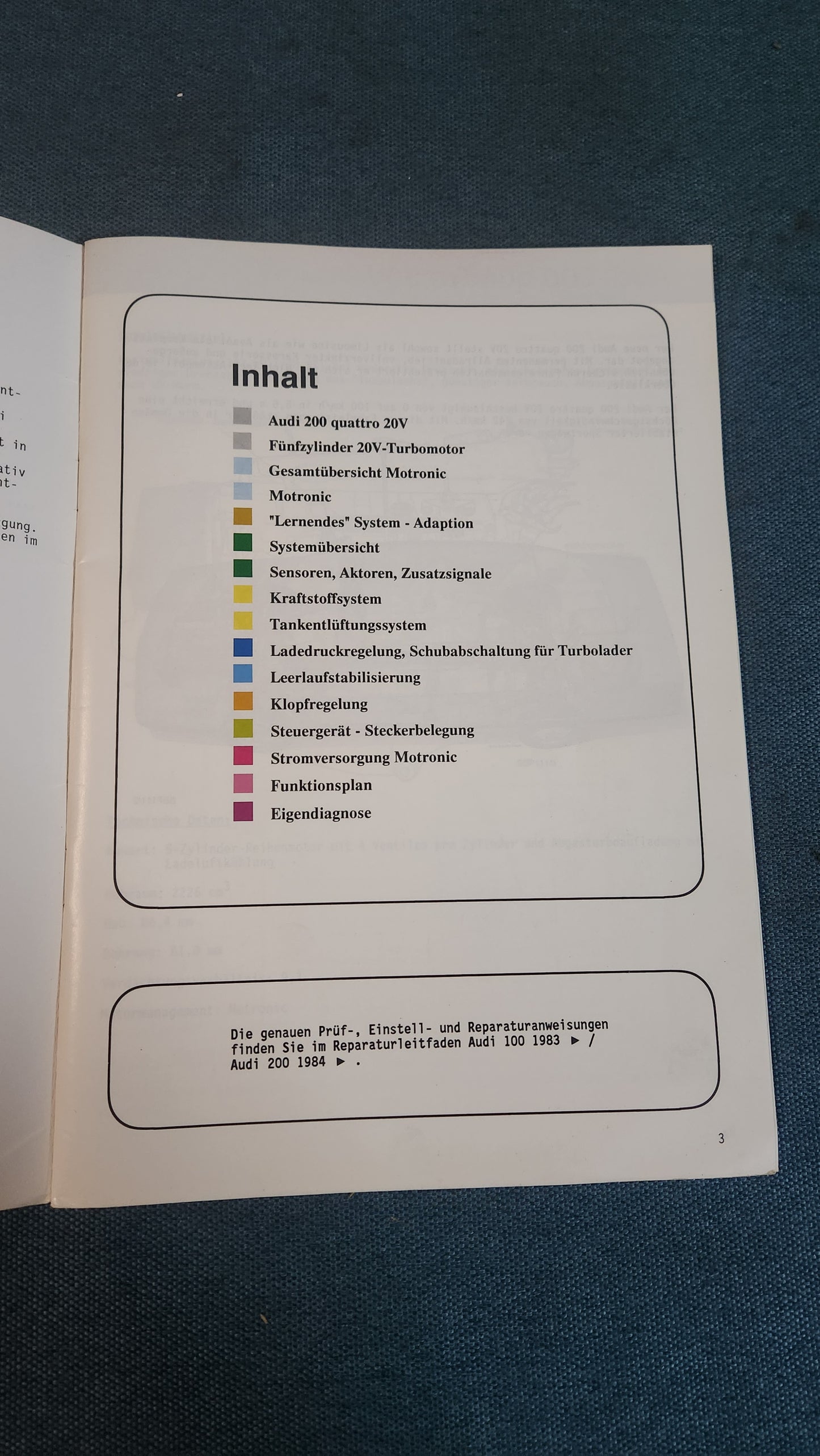 Motronic im 5 Zylinder 20V Turbomotor Audi 200 Quattro Selbststudienprogramm Nr. 111 Reparaturleitfaden Werkstattbuch