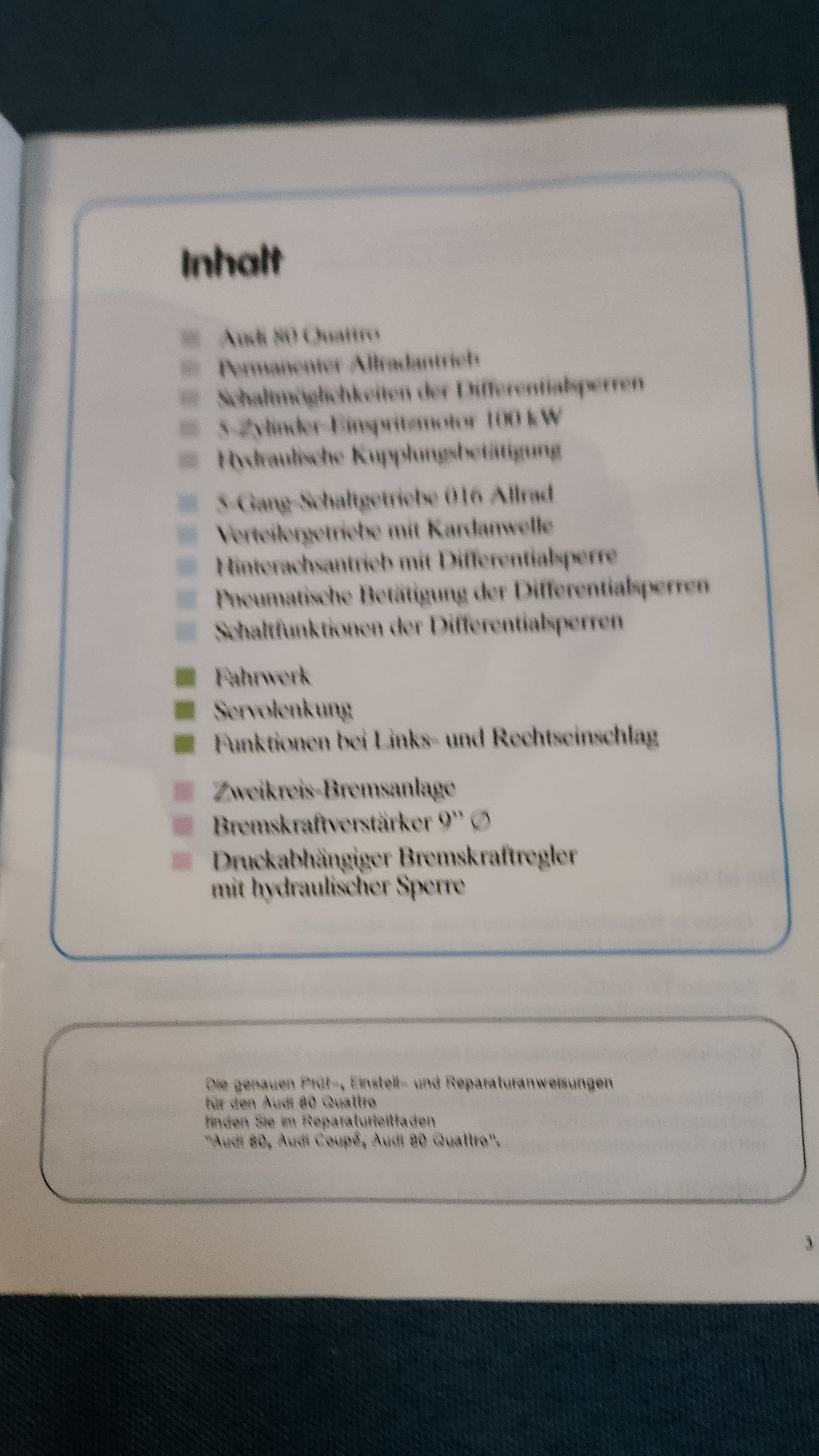 Audi 80 B2 Typ 85 Quattro Selbststudienpogramm Nr. 51 Reparaturleitfaden Werkstattbuch
