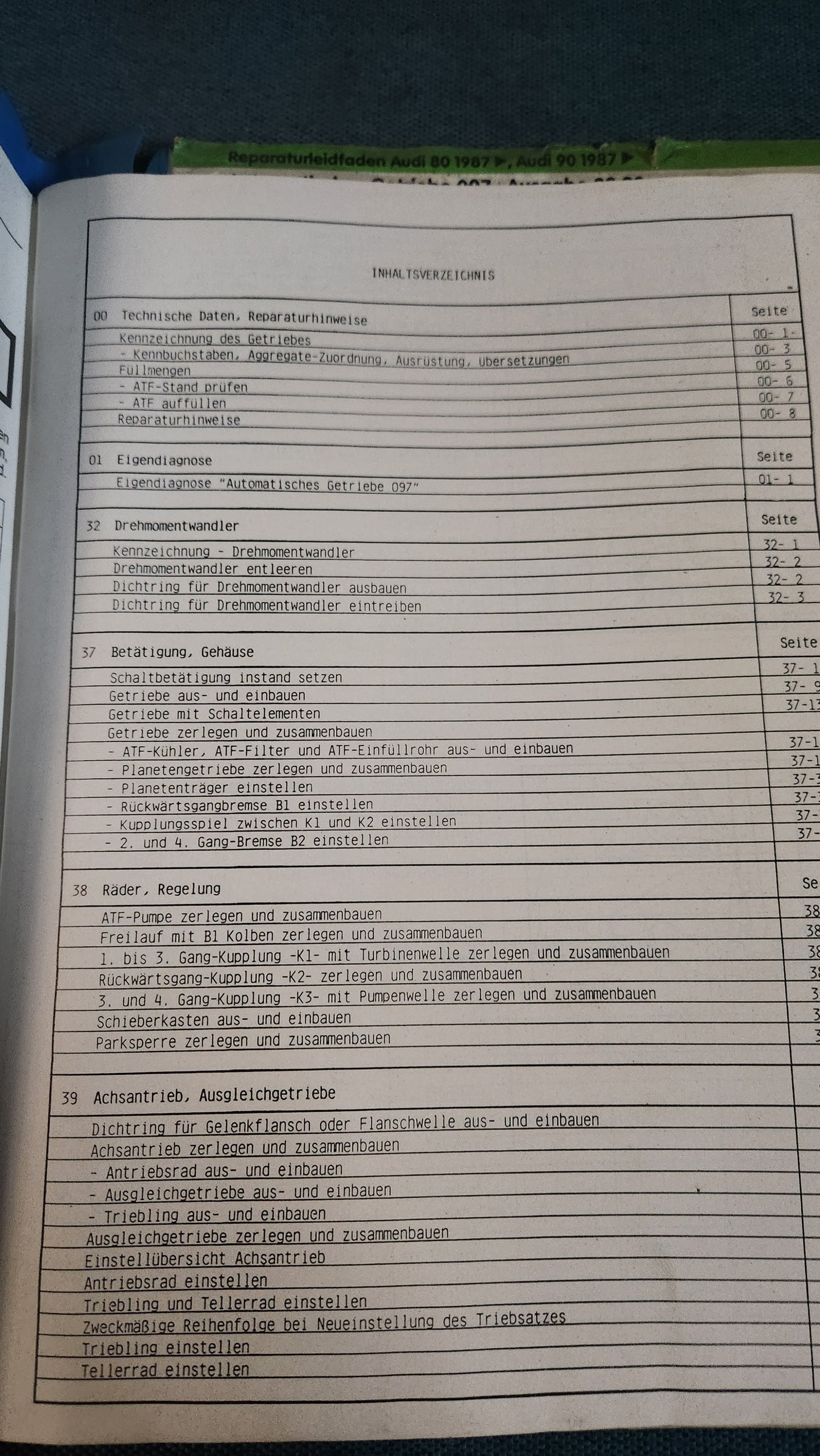 Audi 80/90 B3 Automatisches Getriebe 097 Reparaturleitfaden Werkstattbuch