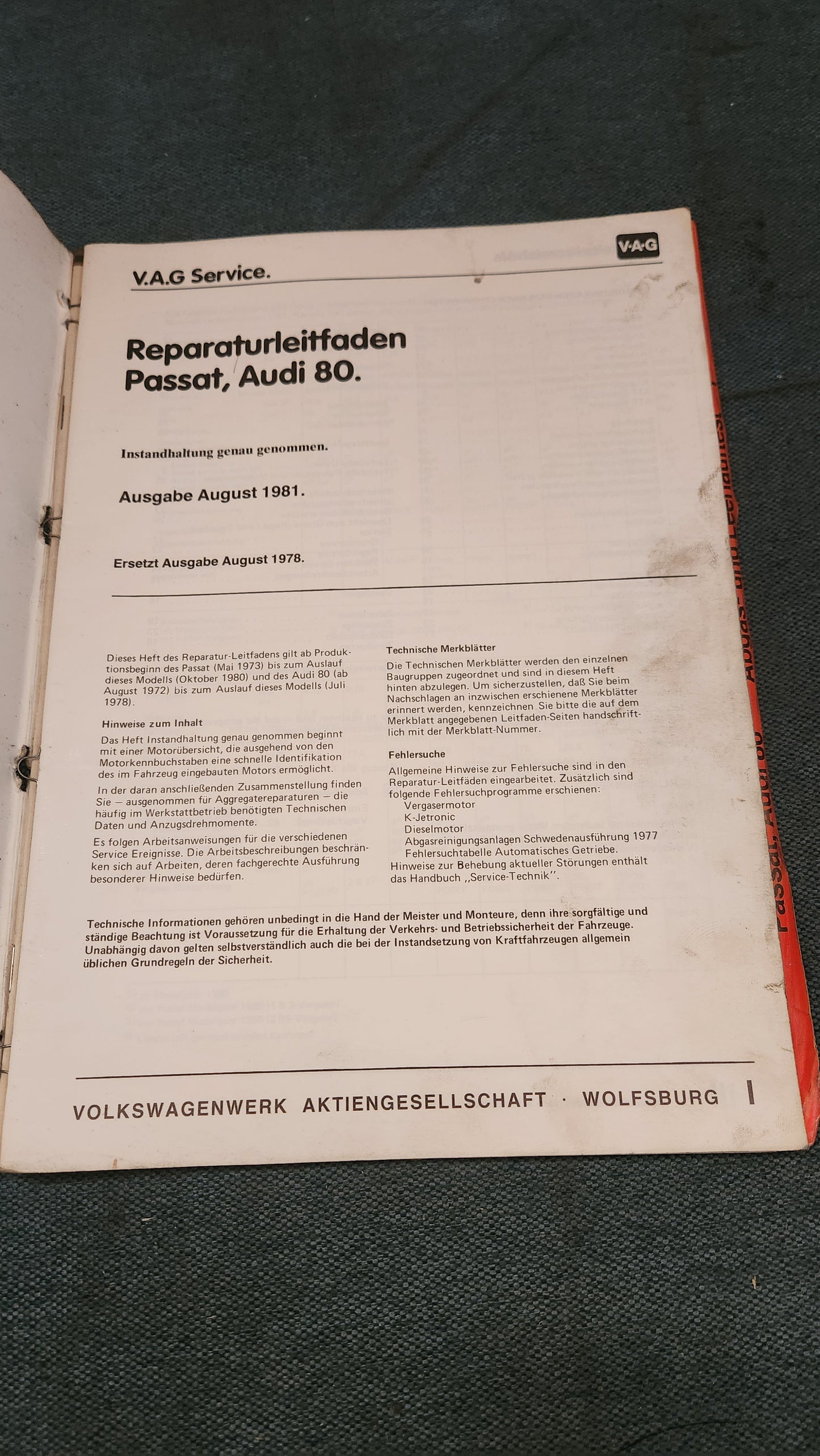 Passat B1 Audi 80 B1 Maintenance, specifically: Repair manual, workshop manual