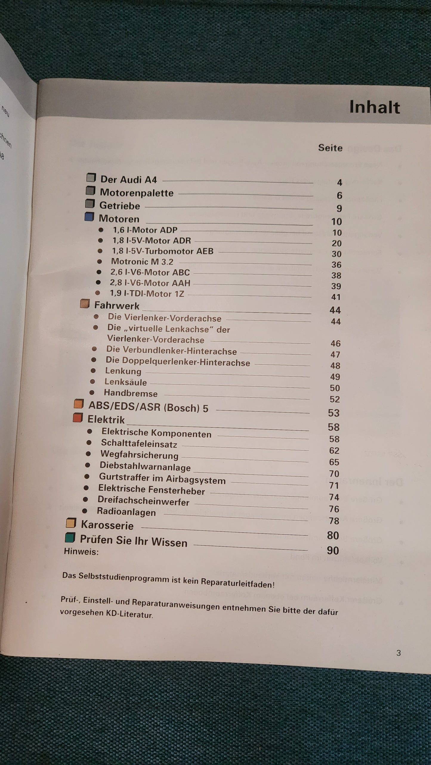 Der Audi A4 B5 95 Selbststudienprogramm Nr. 167 Reparaturleitfaden Werkstattbuch