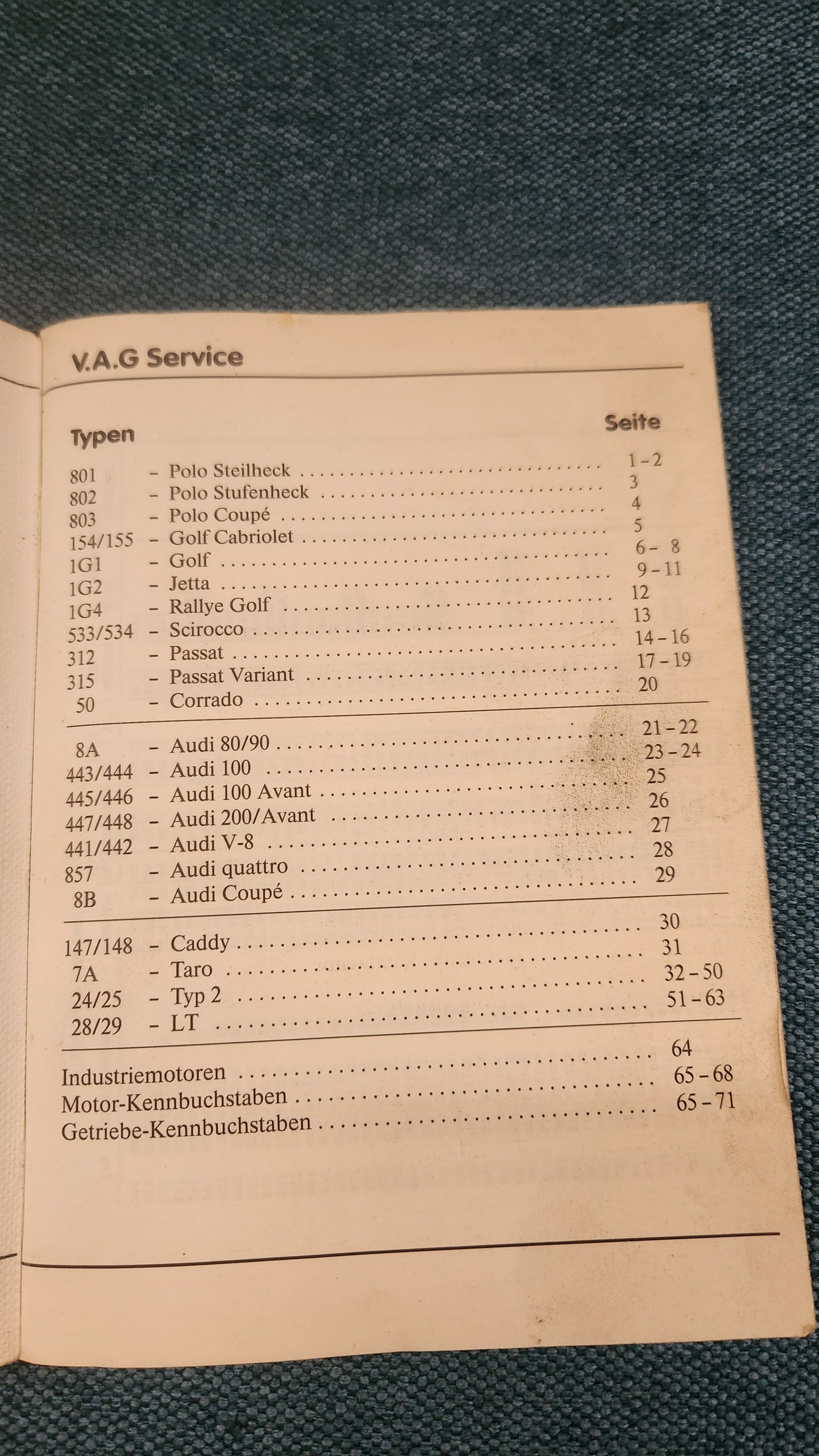 Typentafeln Reparaturleitfaden Werkstattbuch