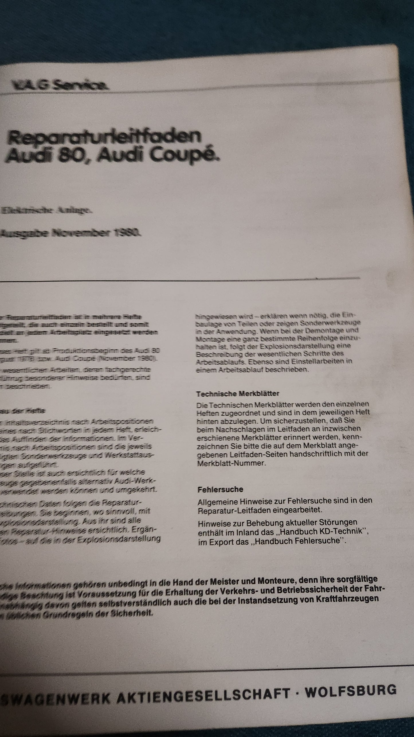 Audi 80 Coupe B2 Type 81/85 Electrical System Repair Manual Workshop Manual