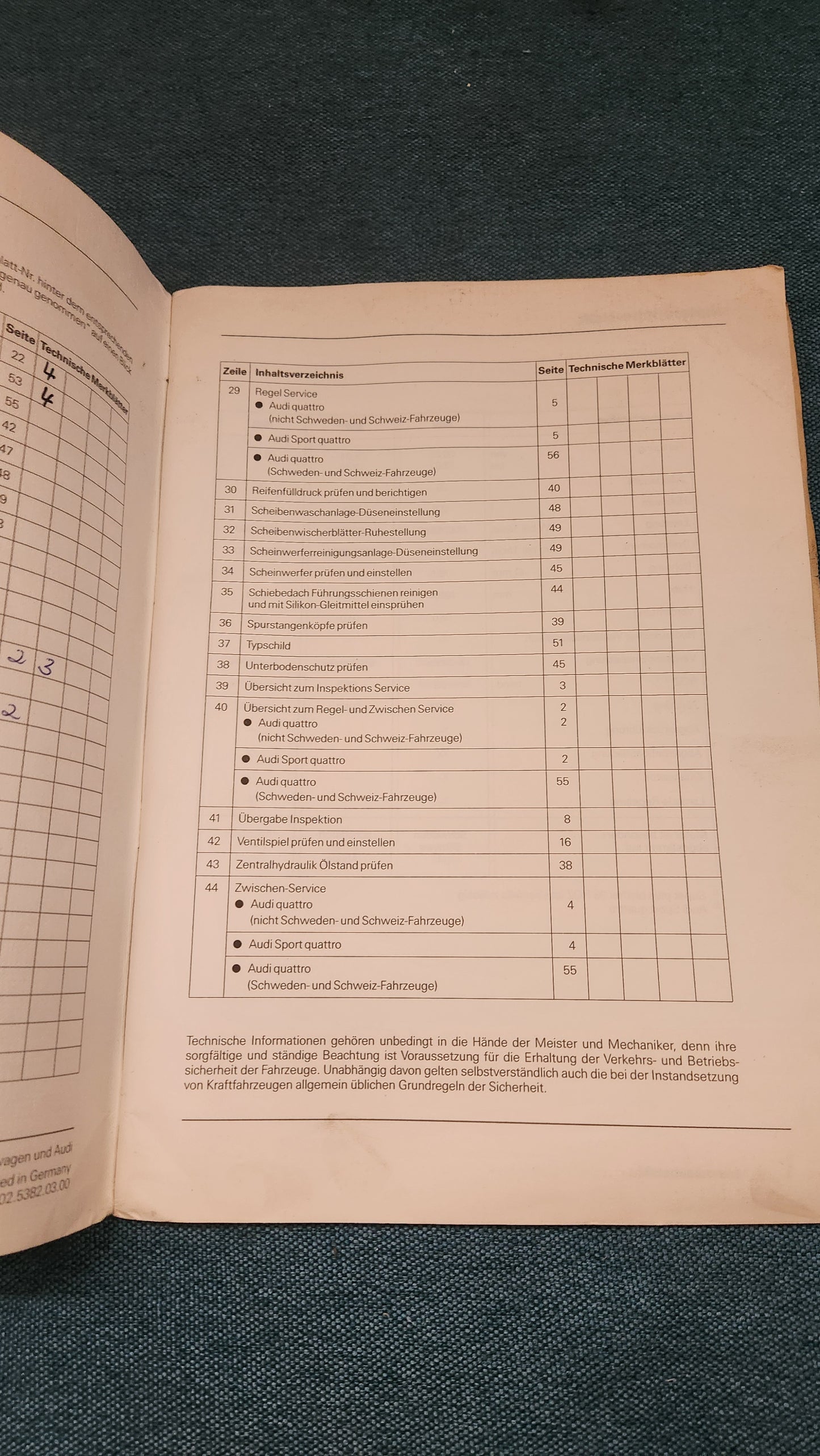 Audi 80 Type 85 Quattro Sport Quattro Maintenance - Workshop Manual