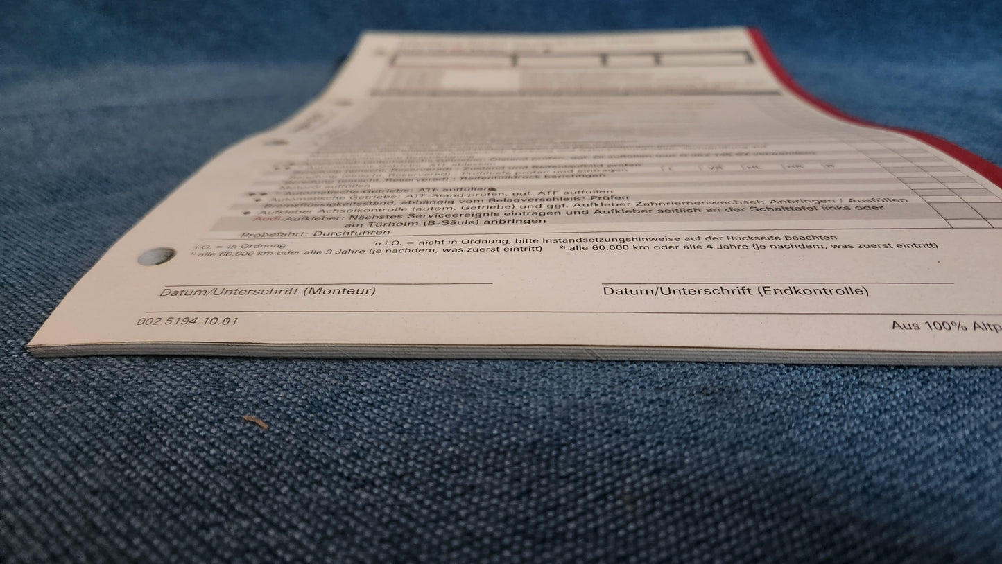 Inspektions Plan Audi mit V6 Motor Reparaturleitfaden Werkstattbuch