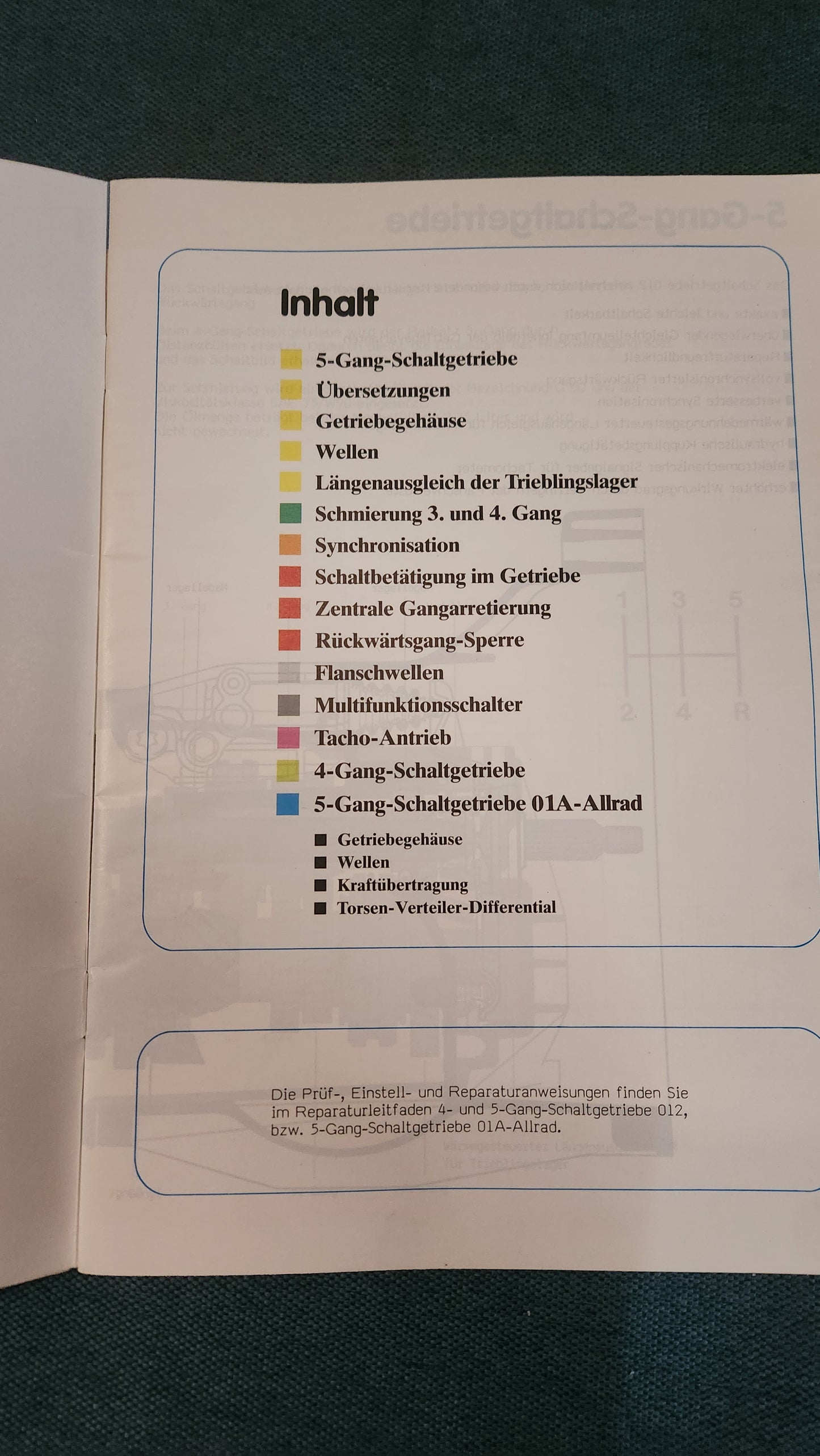 4- und 5 Gang Schaltgetriebe 012 Selbststudienprogramm Nr.74 Reparaturleitfaden Werkstattbuch