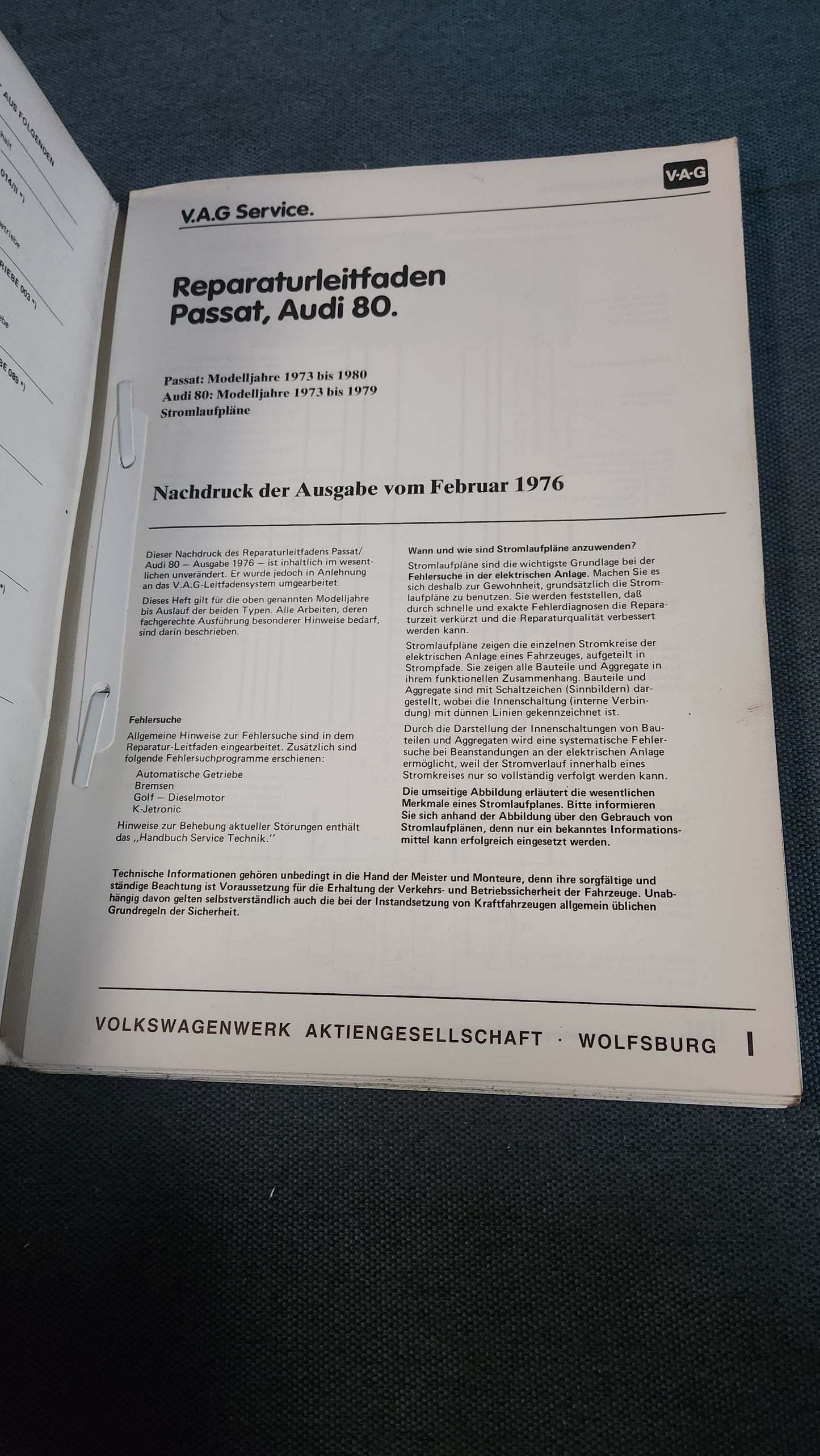Passat B1 Audi 80 B1 Stromlaufpläne Reparaturleitfaden Werkstattbuch