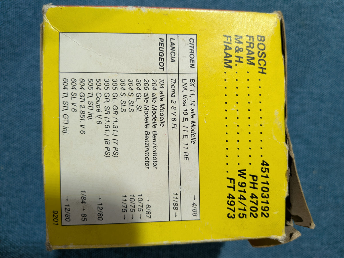 Oil Filter Unitec 838 Peugeot 104/204/205/304/305/504/505/604/Lancia Thema/Citroen BX 451103192 NOS/New F4