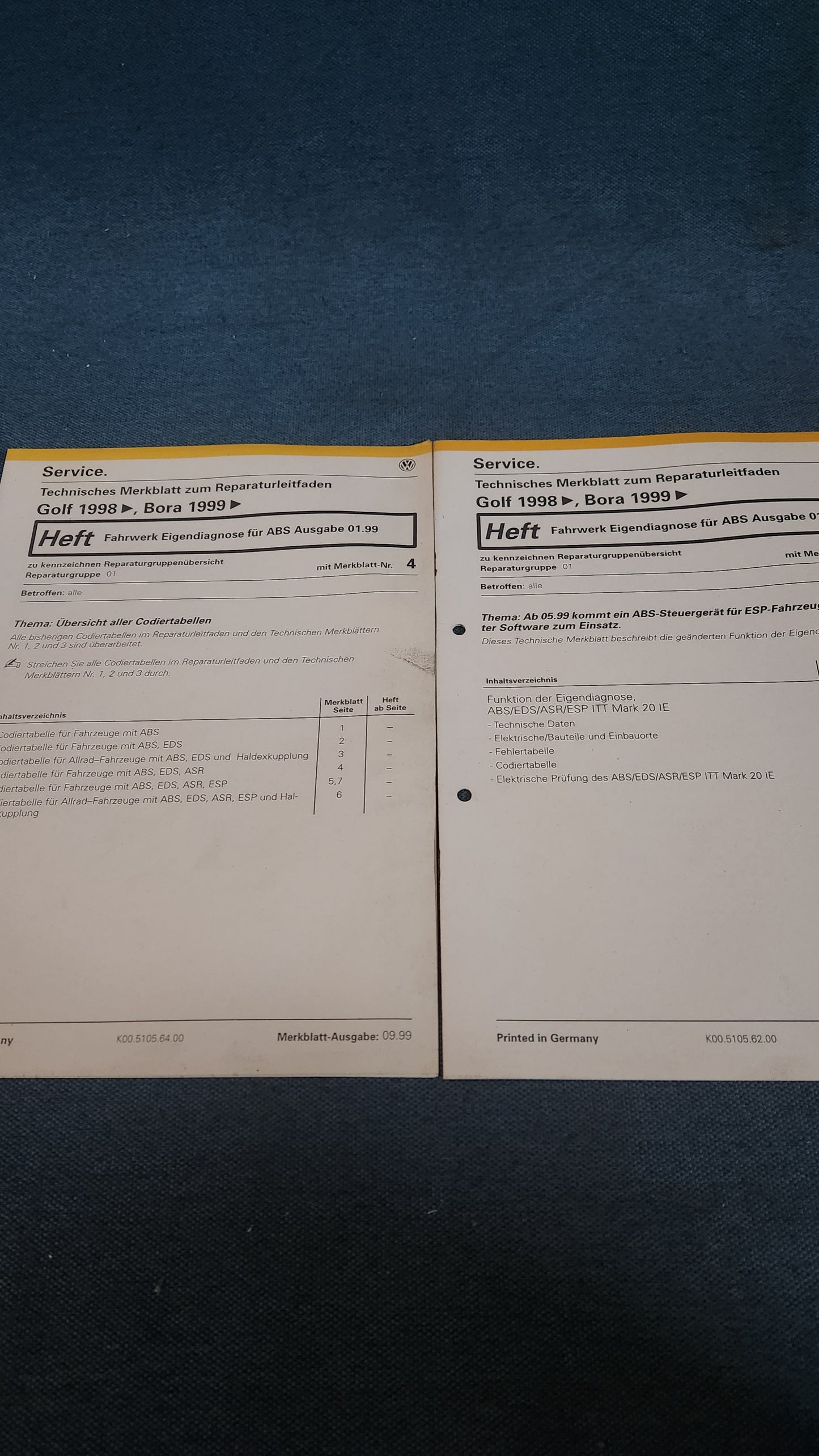 Golf 4 Fahrwerk Eigendiagnose für ABS Nachtrag Reparaturleitfaden Werkstattbuch