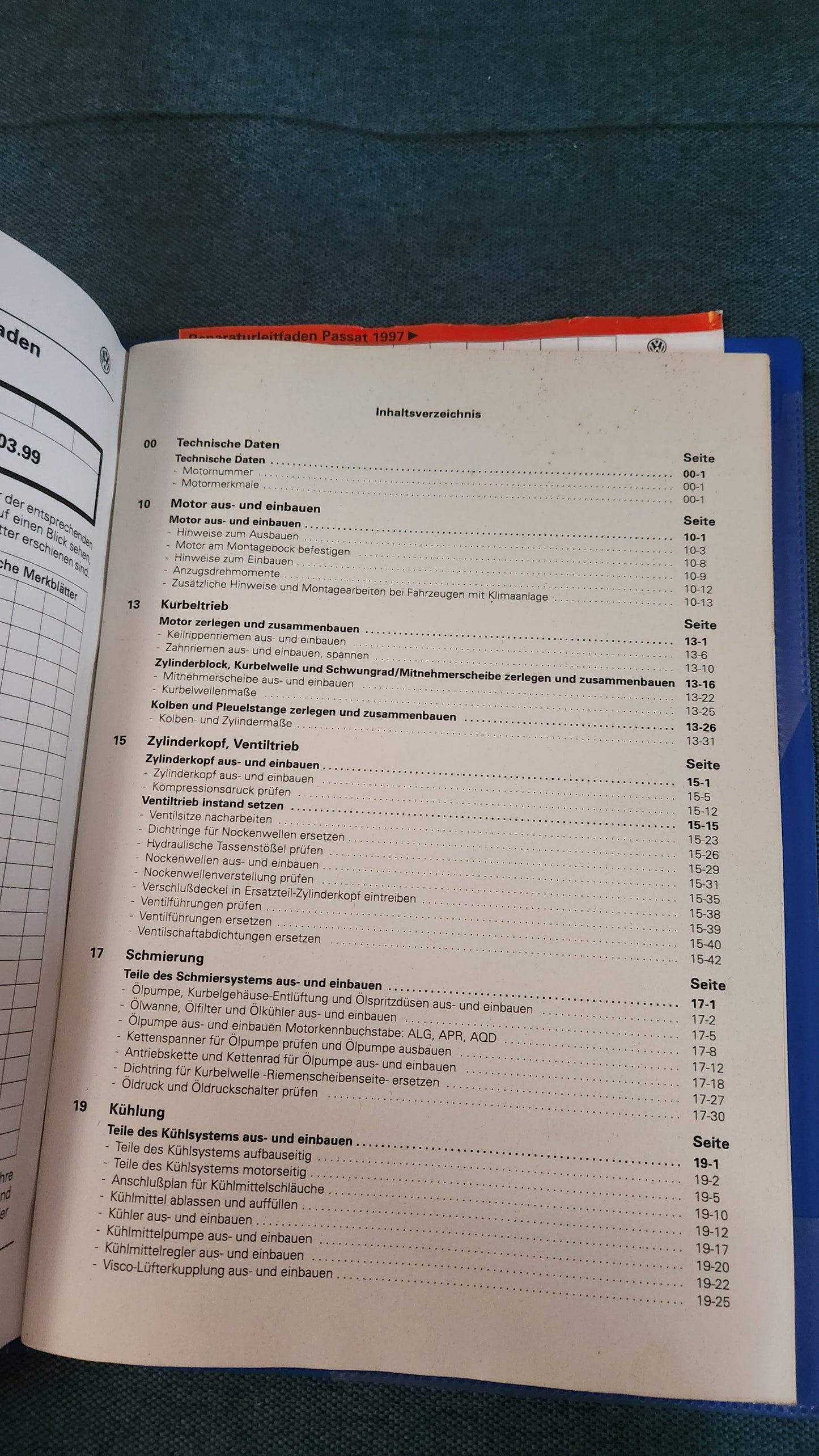 Passat 3B/BG ACK ALG APR AQD Motor Reparaturleitfaden Werkstattbuch