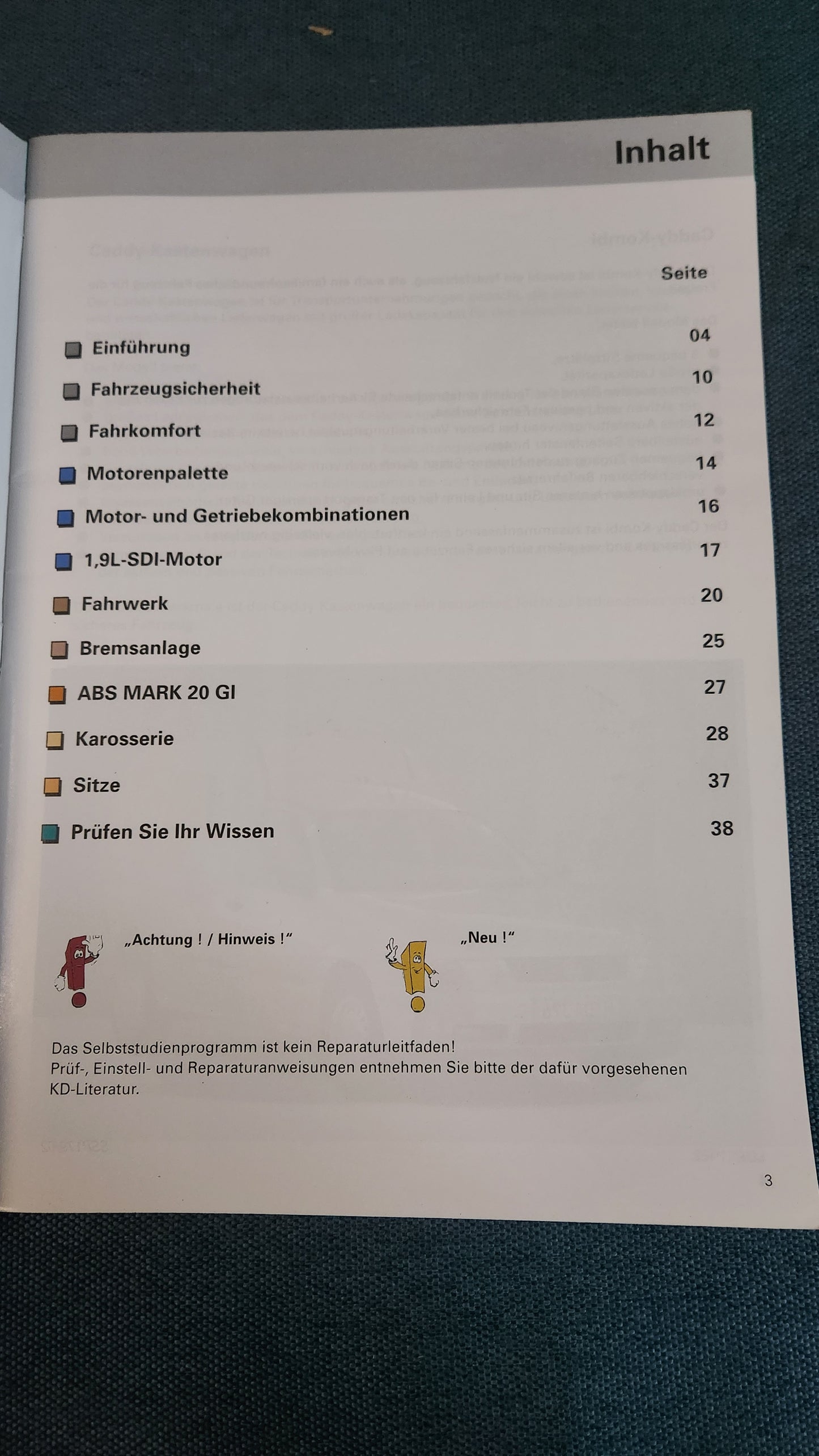 Caddy 9KV Konstruktion und Funktion Selbststudienprogramm Nr. 179 Reparaturleitfaden Werkstattbuch