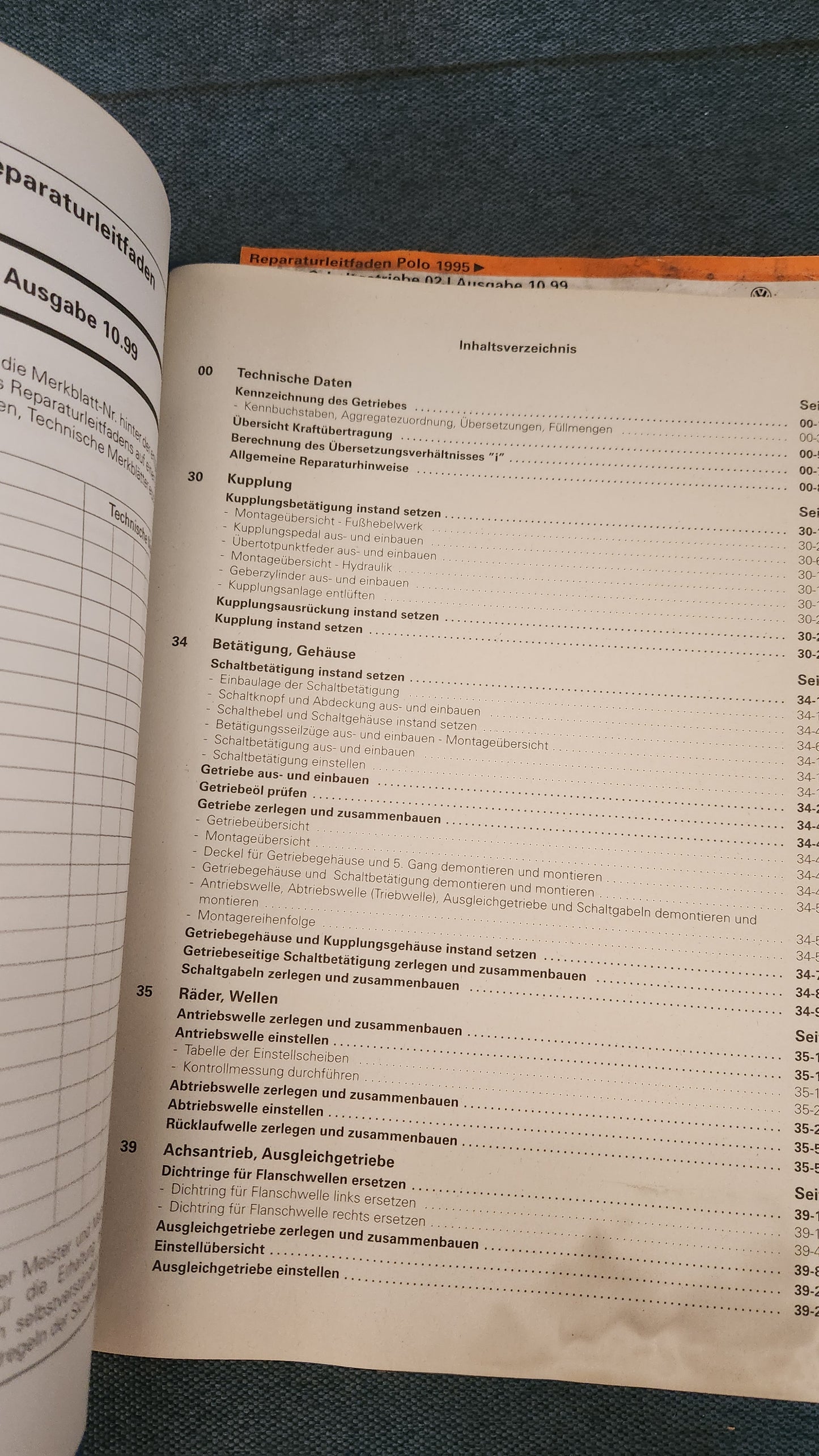 Polo 6N 5 Gang Schaltgetriebe 02J Reparaturleitfaden Werkstattbuch