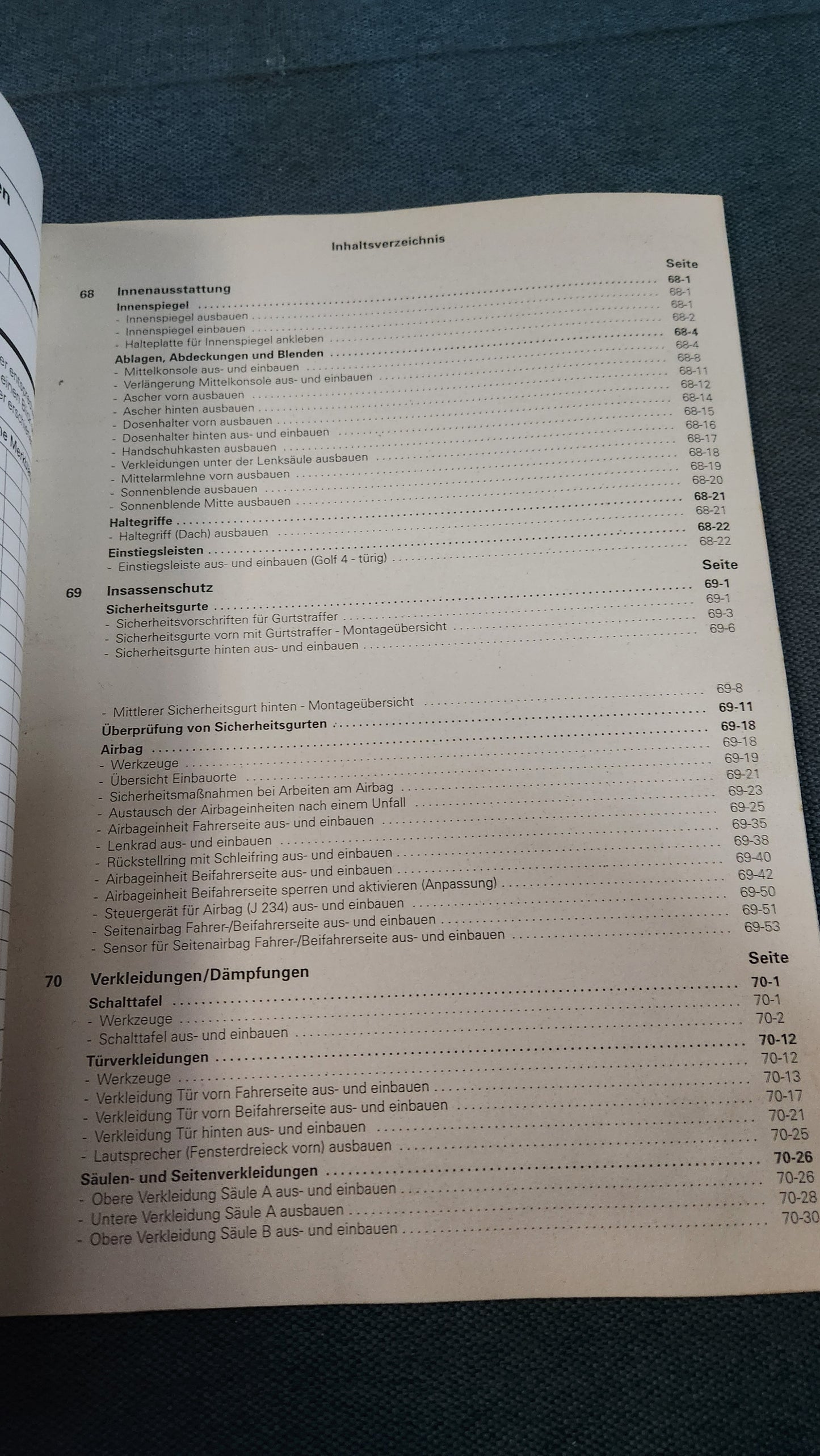 Golf 4 Karosserie Montagearbeiten Innen Reparaturleitfaden Werkstattbuch