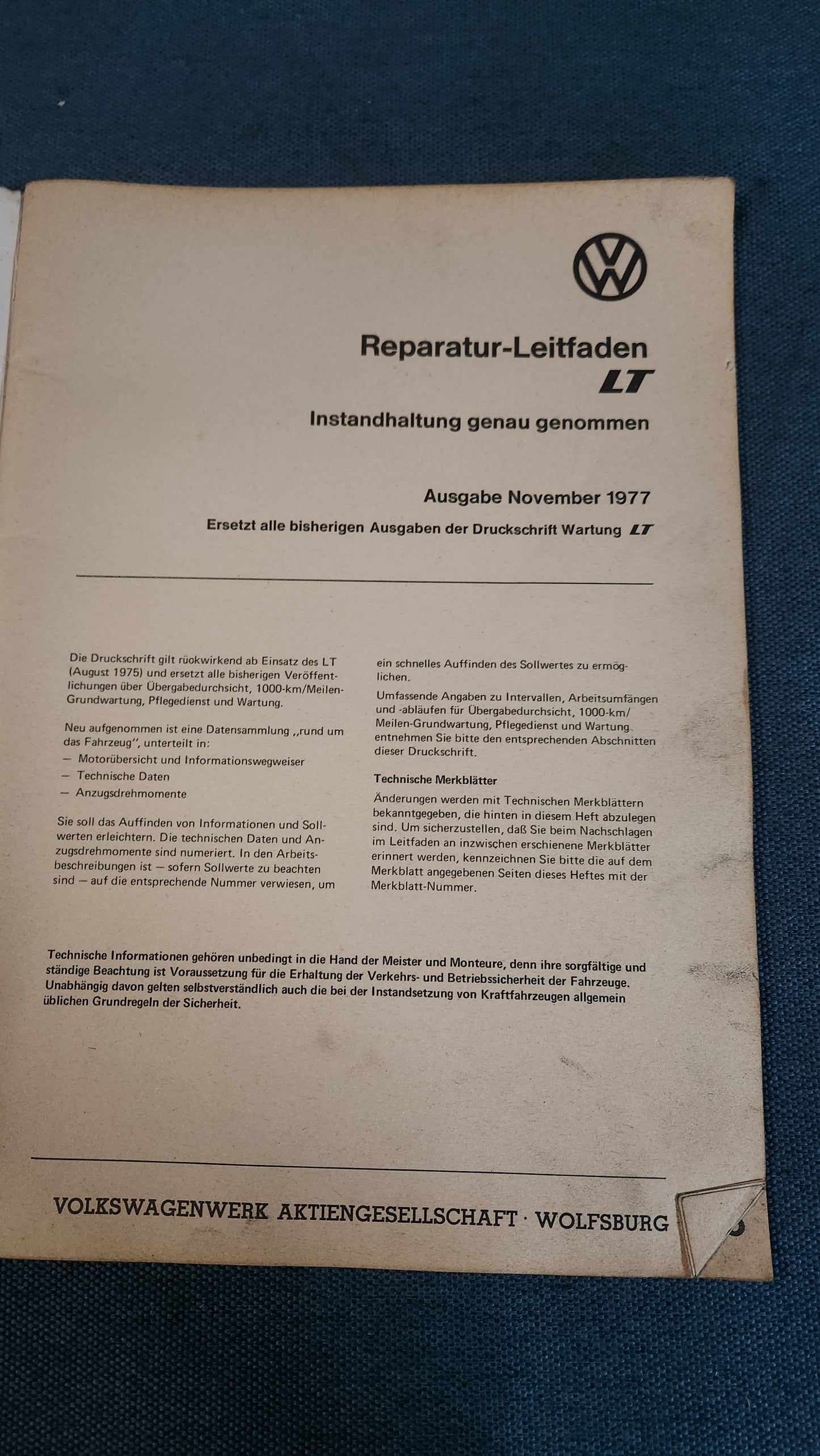 VW LT 1 Instandhaltung genau genommen Reparaturleitfaden Werkstattbuch