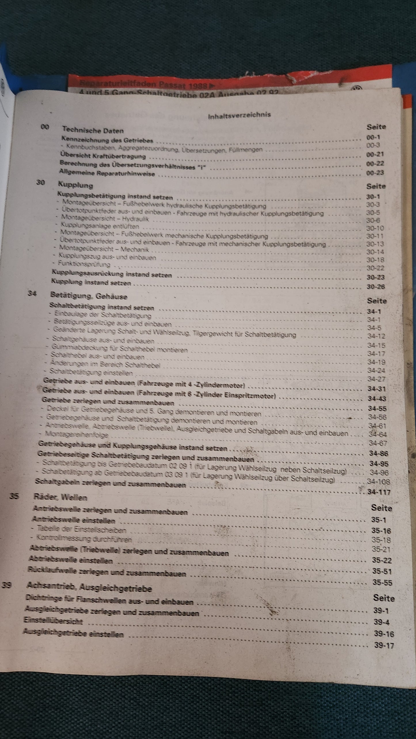 Passat 35I B3 4 und 5 Gang Schaltgetriebe 02A Reparaturleitfaden Werkstattbuch