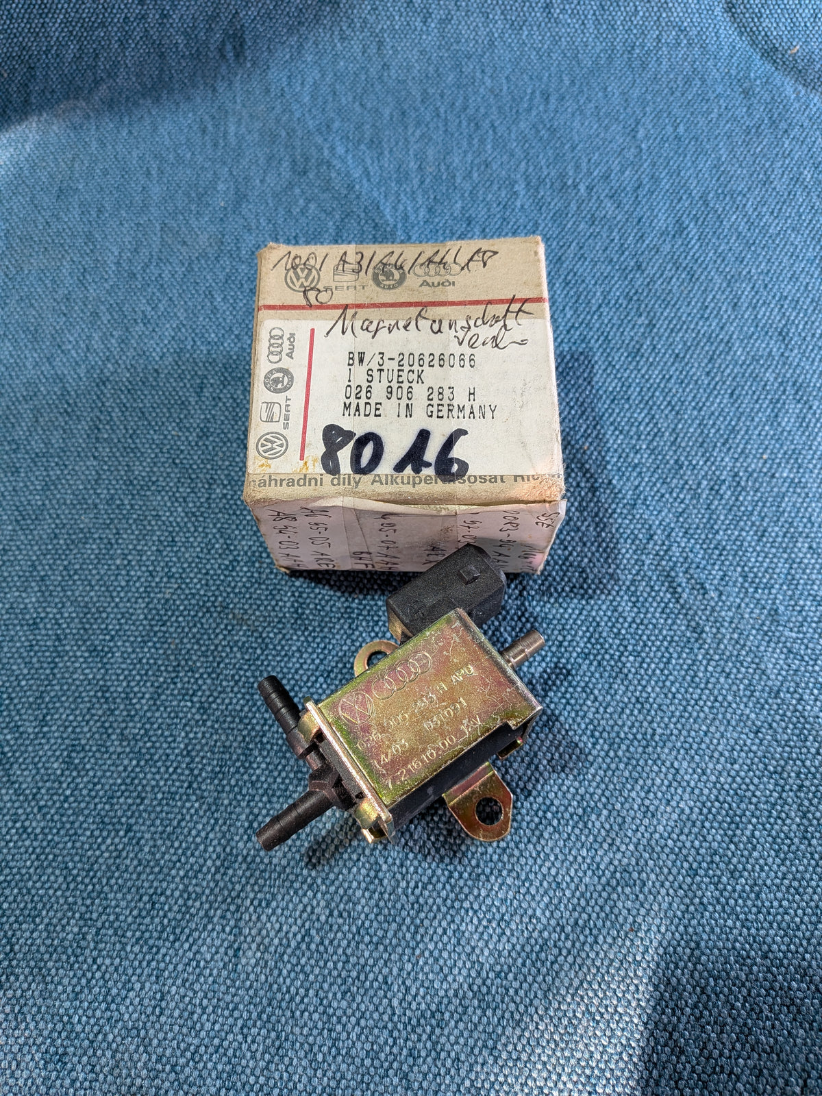 Secondary air valve Golf2/Jetta2/Golf4/Bora/Passat B2/3B/BG/Audi100/200/C3/C4/80/B4/A4B5/A3/A6/C5/C6/TT 026906283H NOS B4