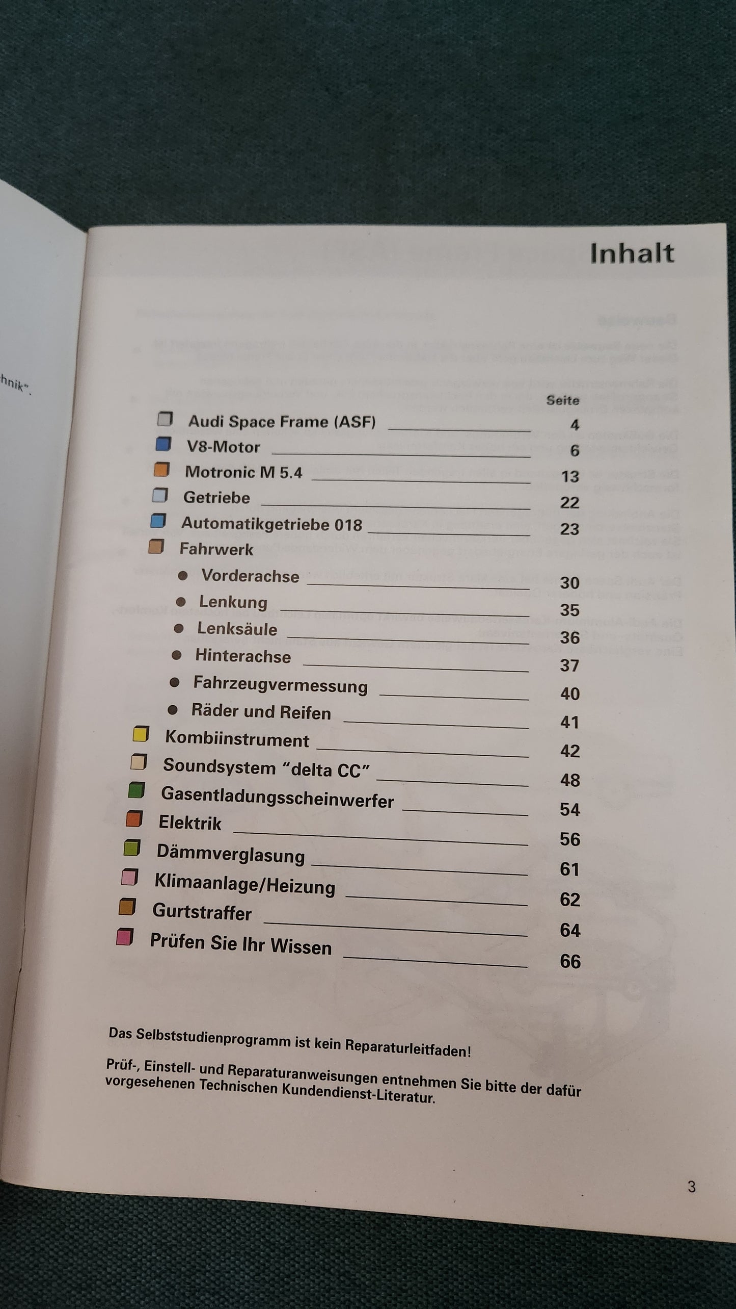 Der Audi A8 Selbststudienprogramm Nr. 161 Reparaturleitfaden Werkstattbuch
