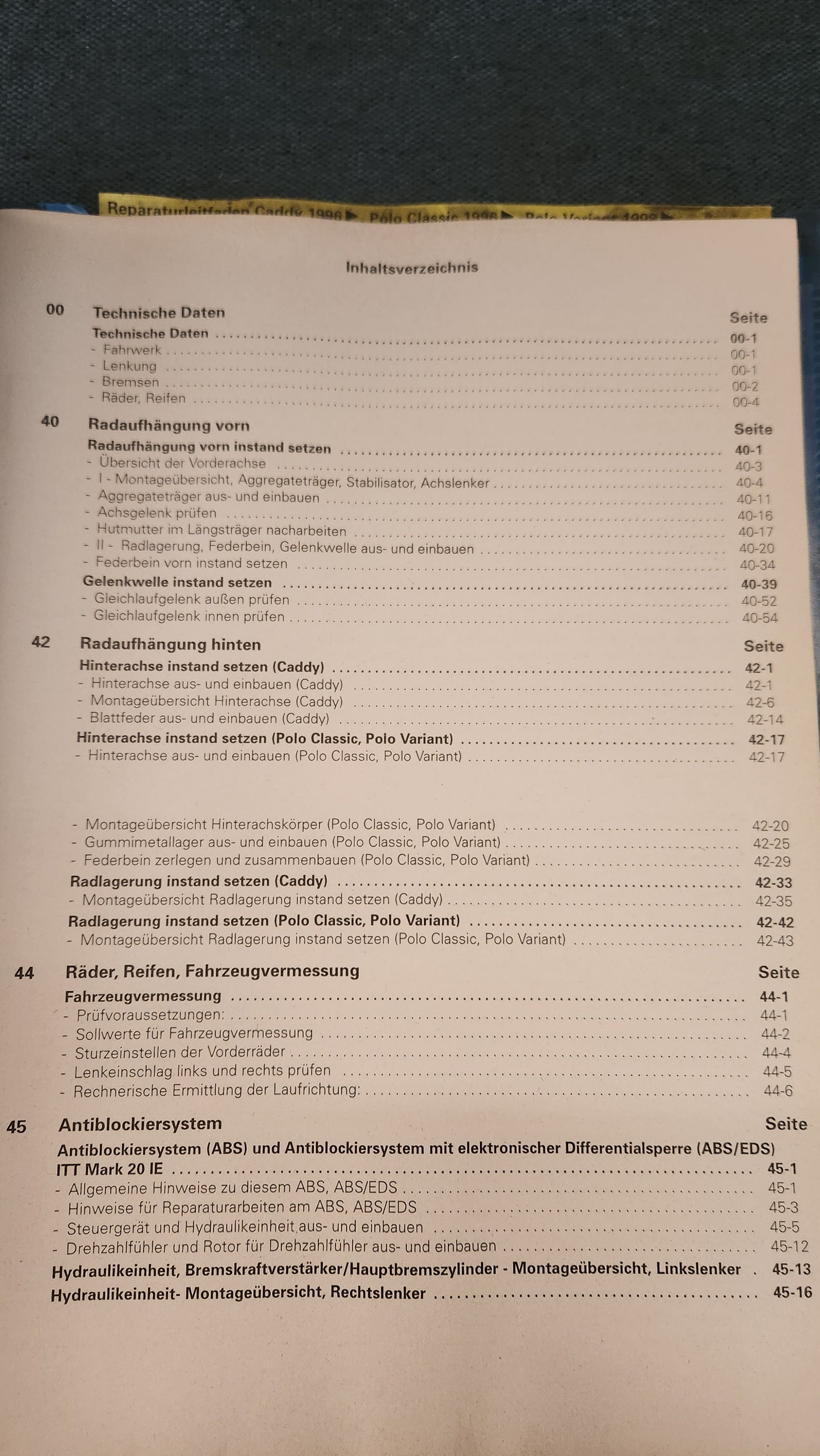 Polo 6N Caddy 9KV Fahrwerk Reparaturleitfaden Werkstattbuch