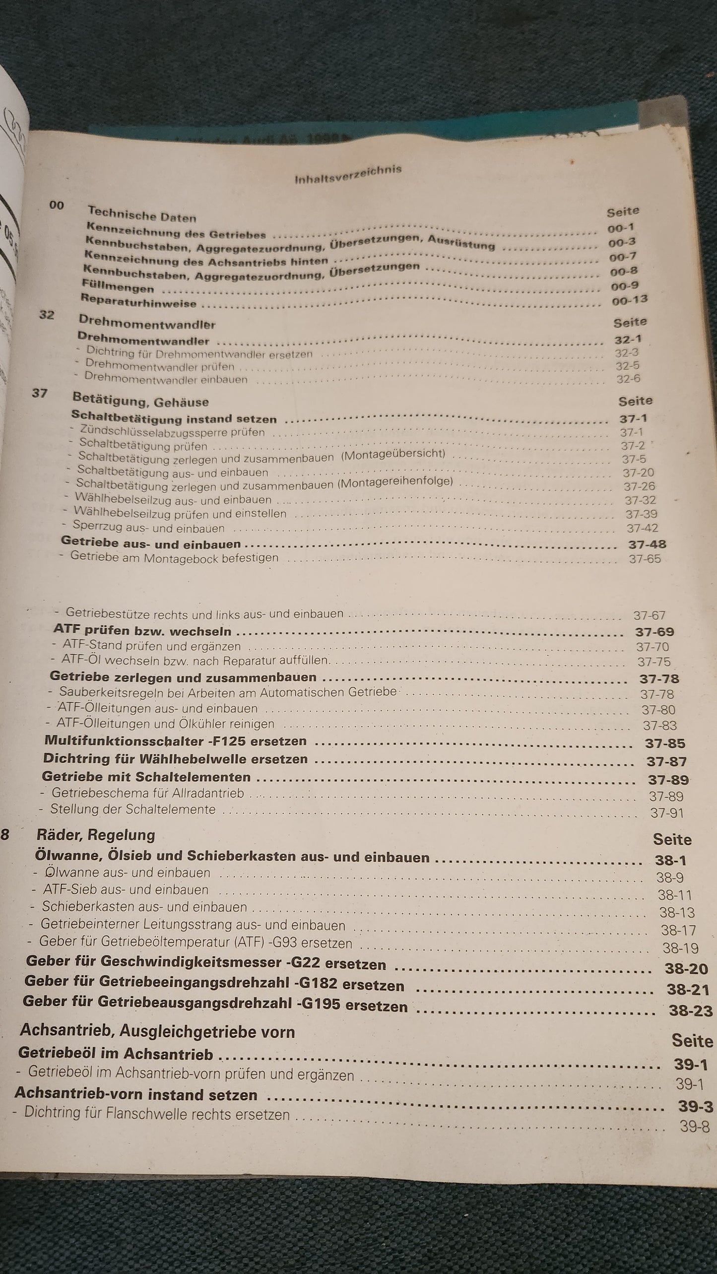 Audi A6 C5 Automatic Transmission 01L All-Wheel Drive Repair Manual Workshop Manual