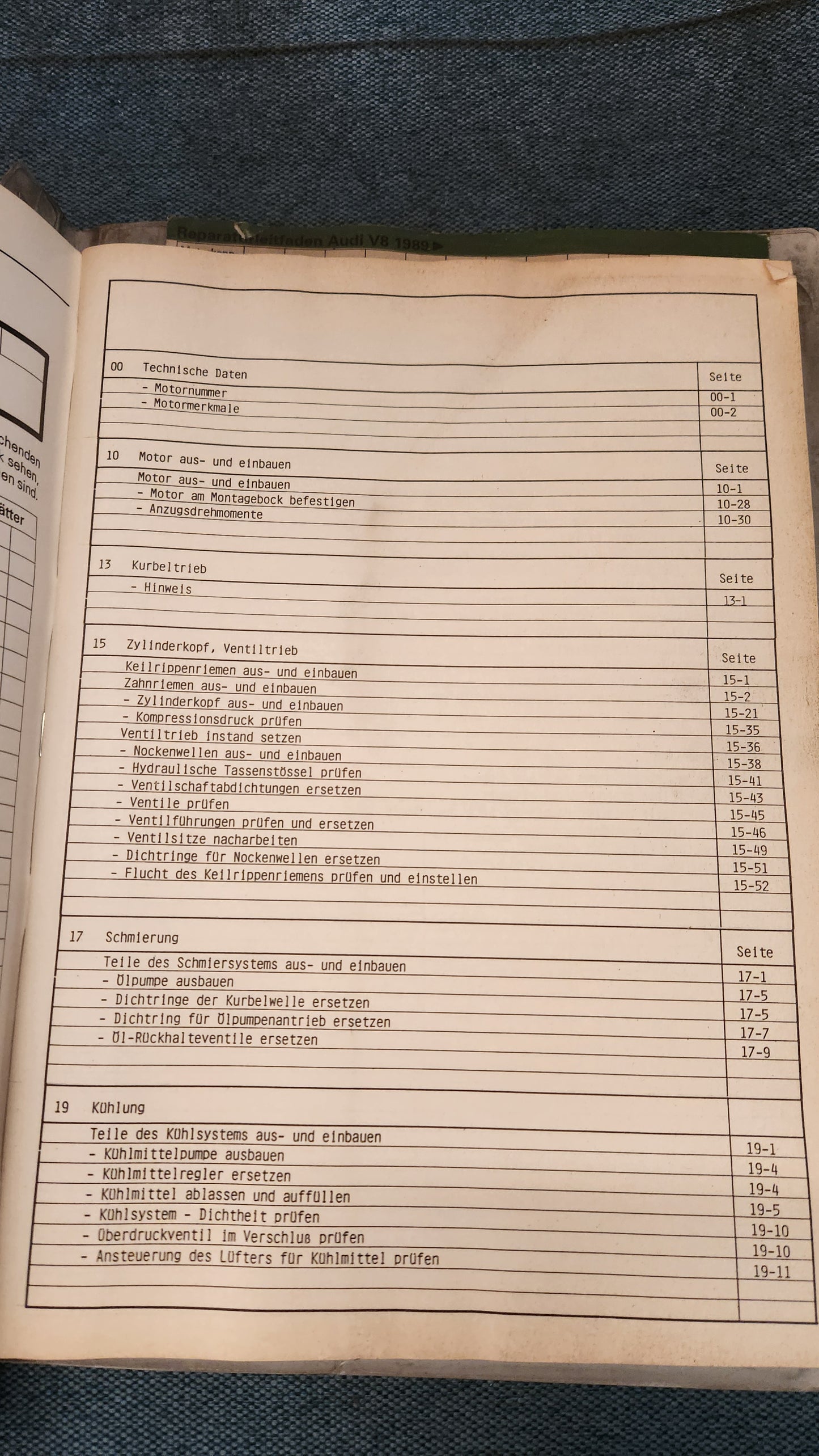Audi V8 PT ABH Motor Reparaturleitfaden Werkstattbuch