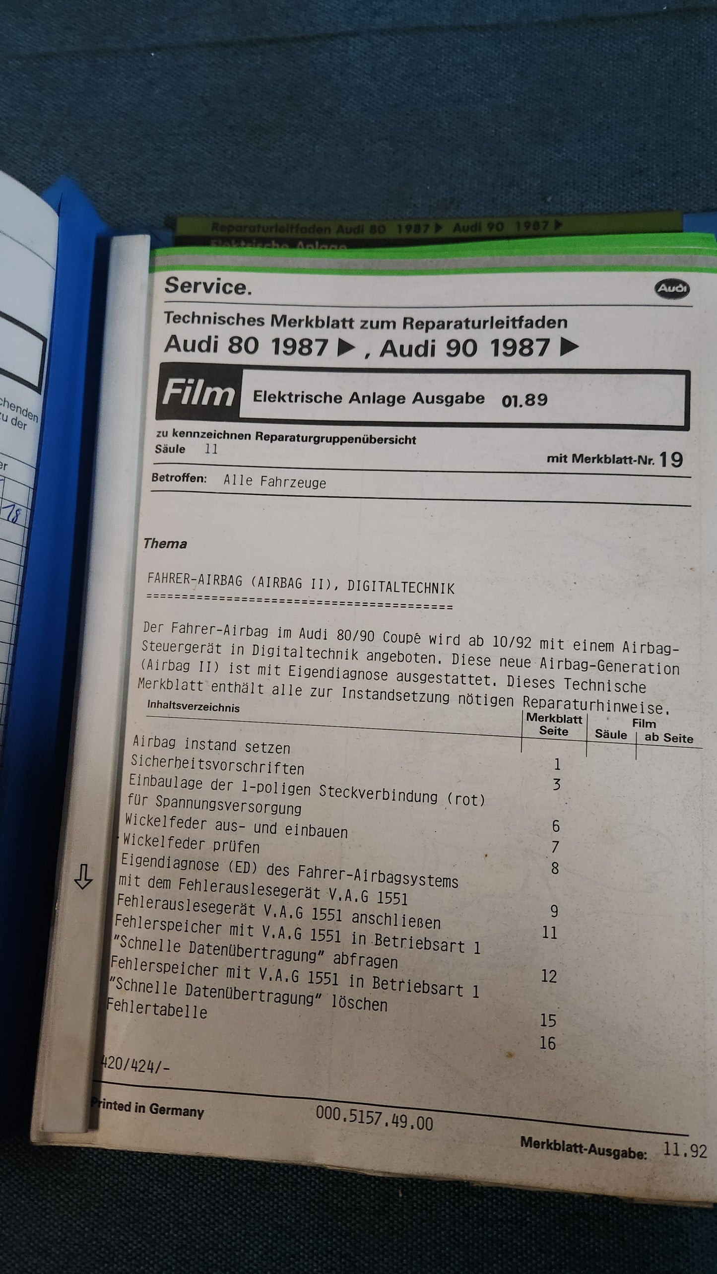 Audi 80/90 B3 Elektrische Anlage Reparaturleifaden Werkstattbuch