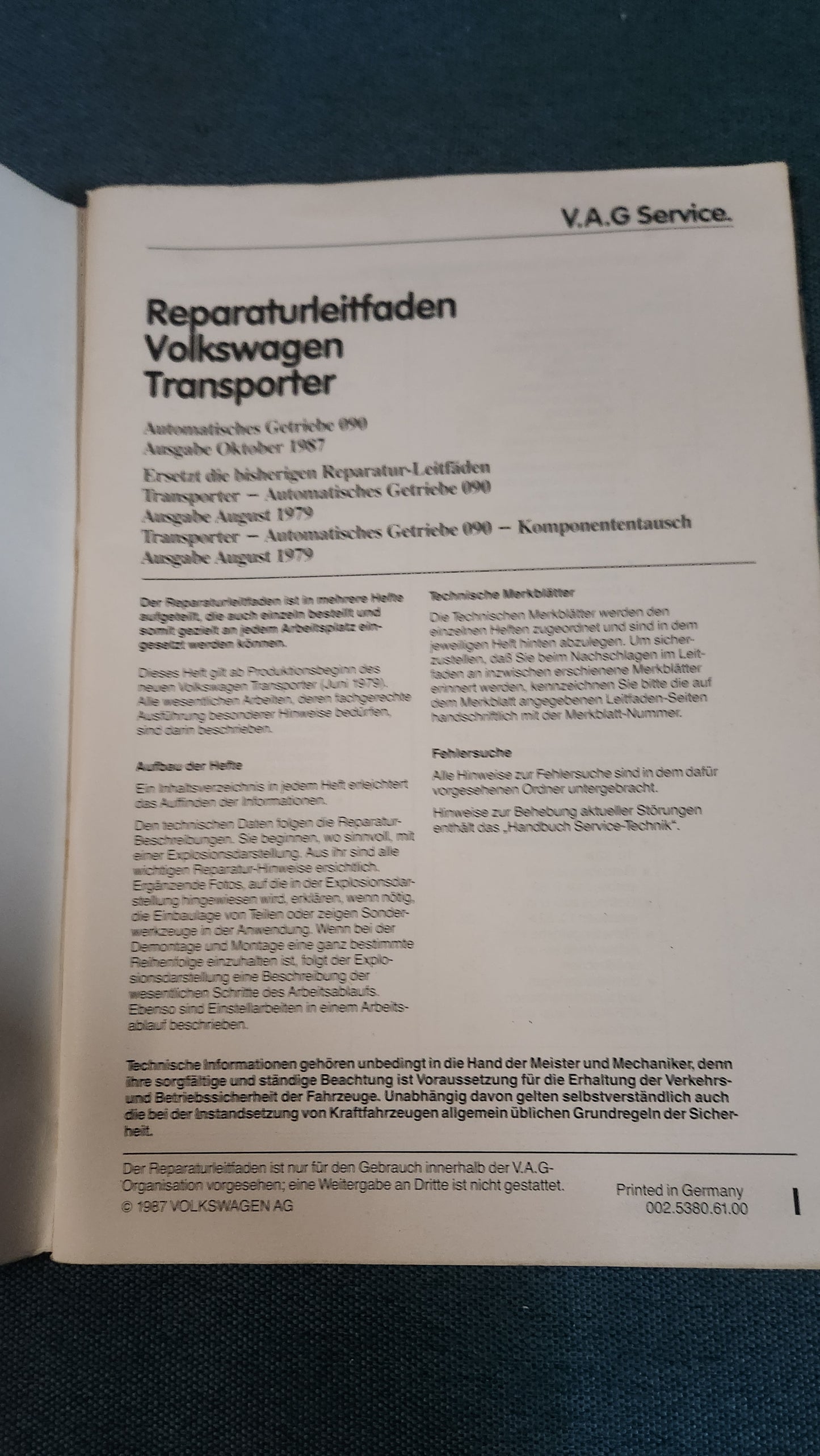 Vw T3 Transporter Automatisches Getriebe 090 Reparaturleitfaden Werkstattbuch