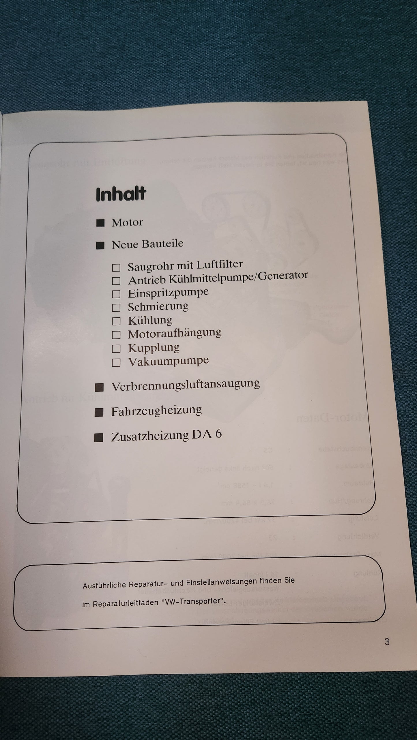 Volkswagen Transporter T3 1,6L Dieselmotor Zusatzheizung Selbststudienprogramm Nr. 38 Reparaturleitfaden Werkstattbuch
