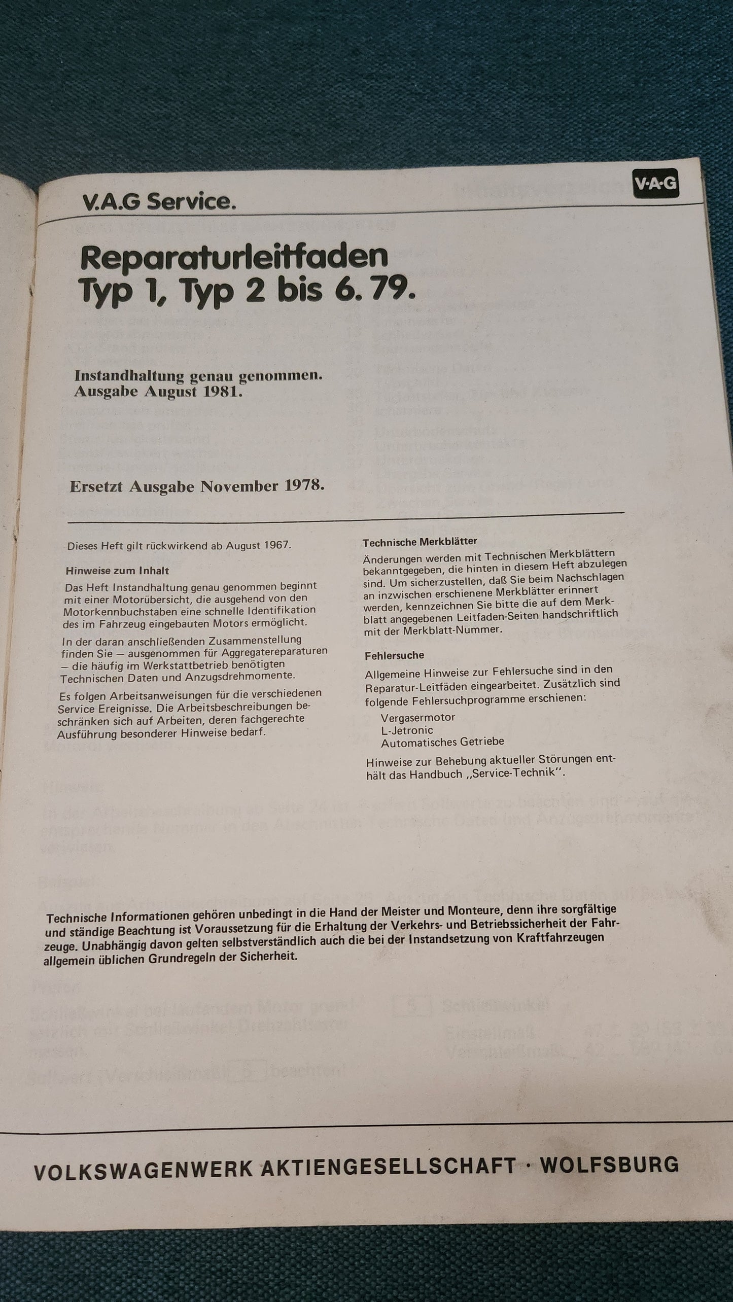 Type 1/2 Maintenance, more precisely: Repair manual, workshop manual