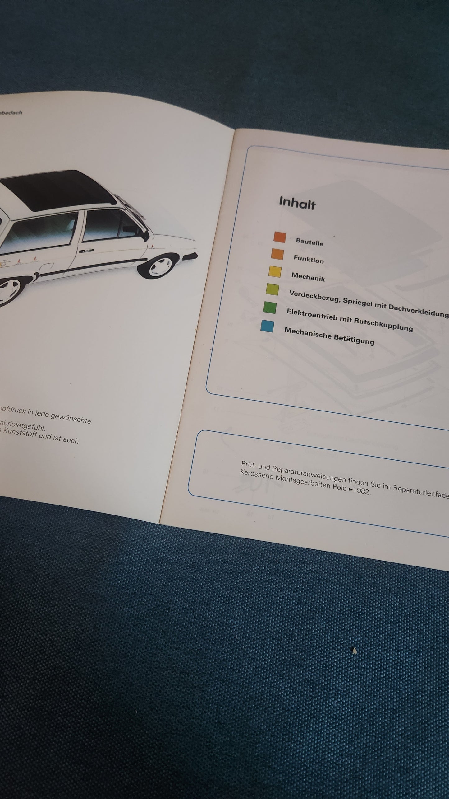 Faltschiebedach Polo 86c Selbststudienprogramm Nr. 133 Reparaturleitfaden Werkstattbuch