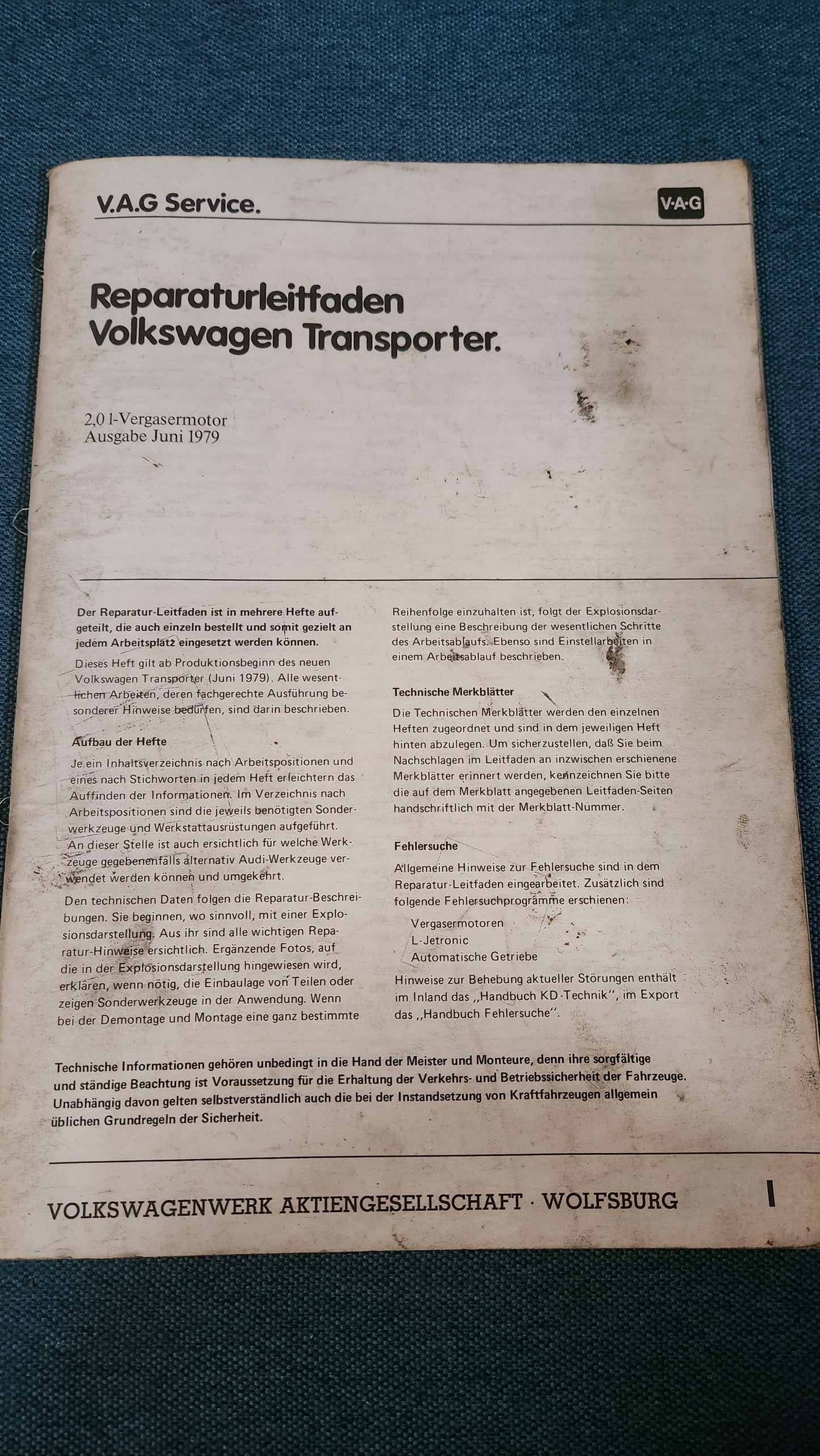 T3 Bus 2,0L Vergasermotor Reparaturleitfaden Werkstattbuch