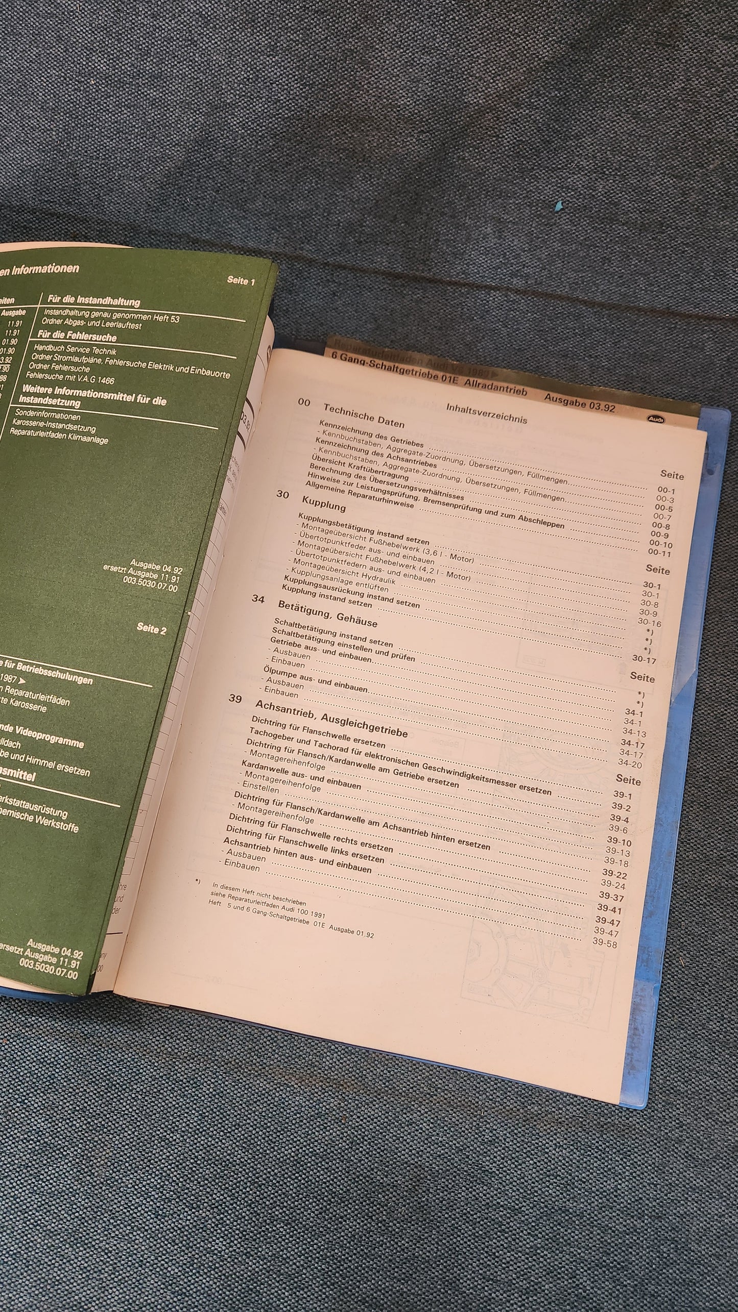 Audi V8 6-Gang Schaltgetriebe 01E Allradantrieb Reparaturleitfaden Werkstattbuch