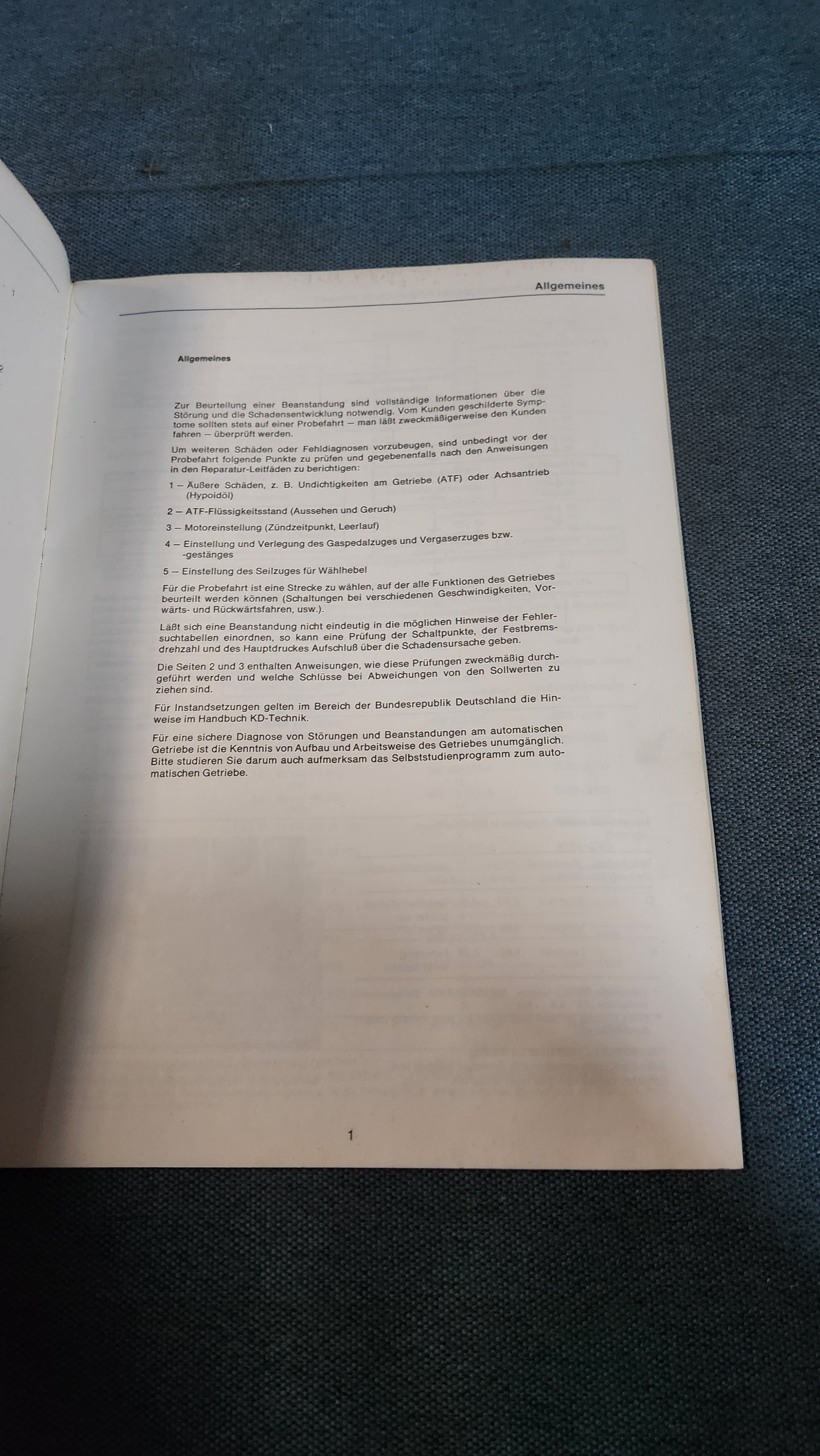 Fehlersuchtabelle Automatisches Getriebe Golf 1 Scirocco 1 Audi 100 C1 Passat B1 Audi 80 B1 T2 Reparaturleitfaden Werkstattbuch