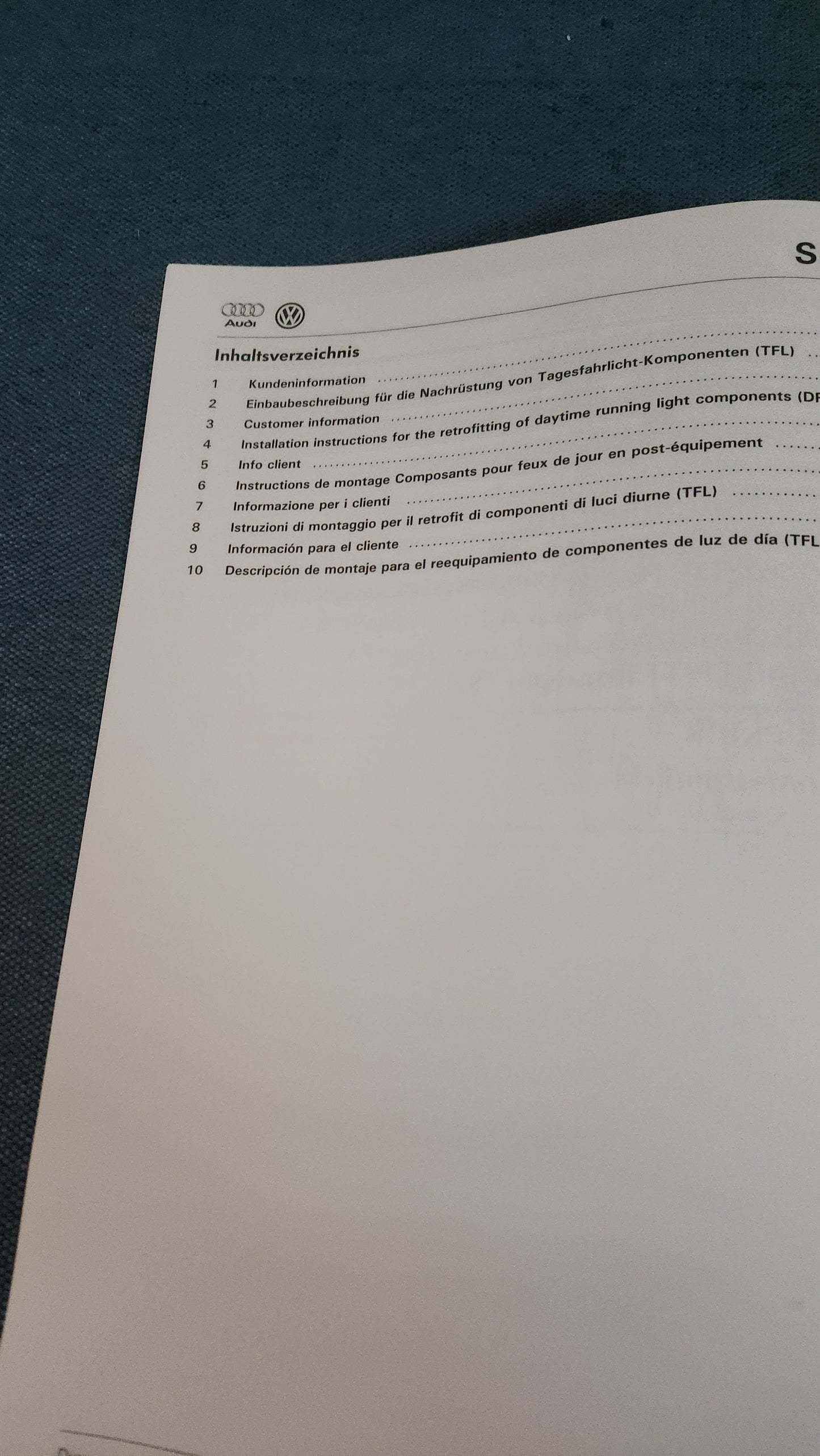 Einbauanleitung Tagfahrlicht Golf 4 Polo 6N Passat 3B T4 A3 8L A6 C5 4B TT 8N Reparaturleitfaden Werkstattbuch