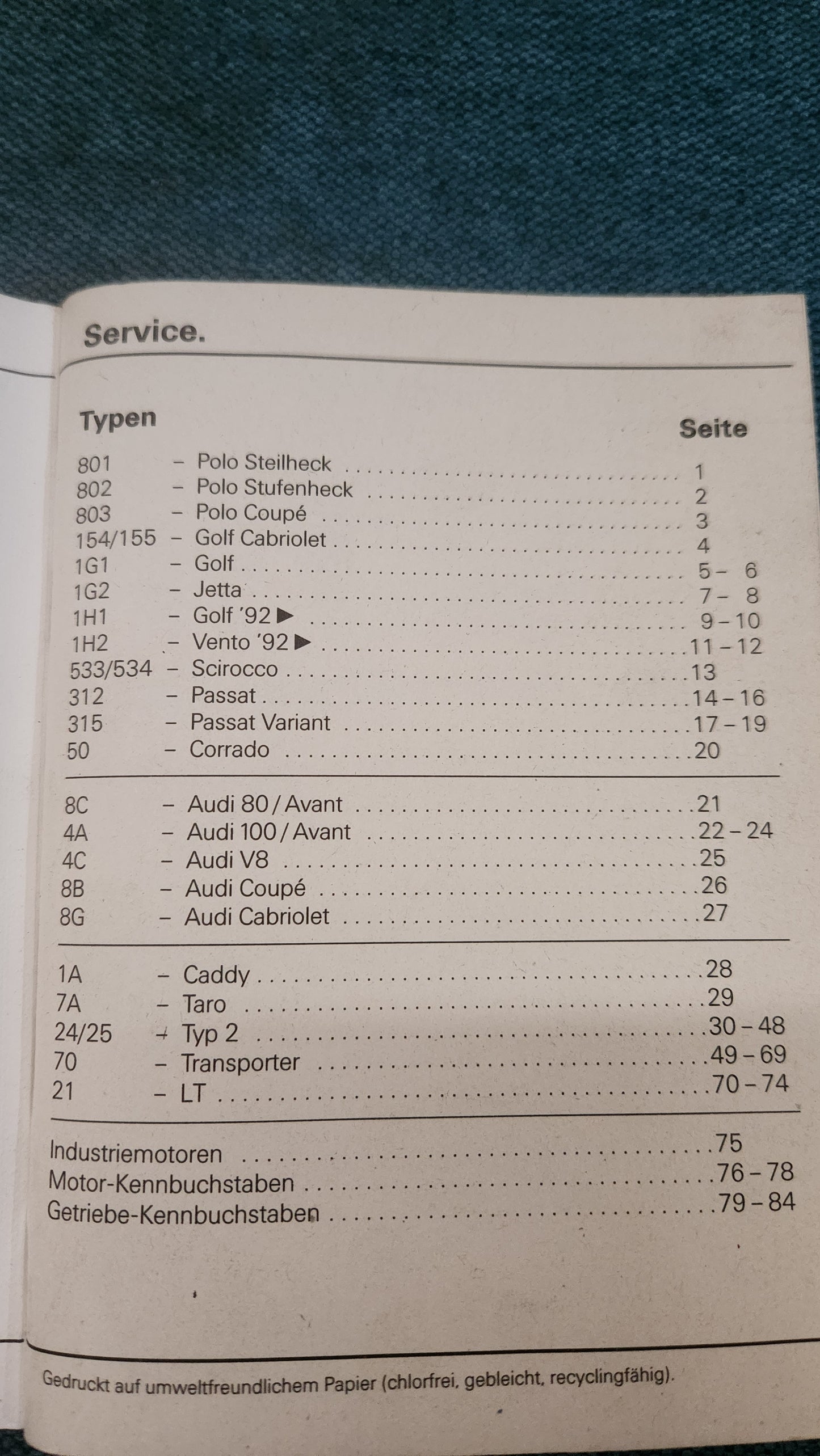 Typentafeln Reparaturleitfaden Werkstattbuch