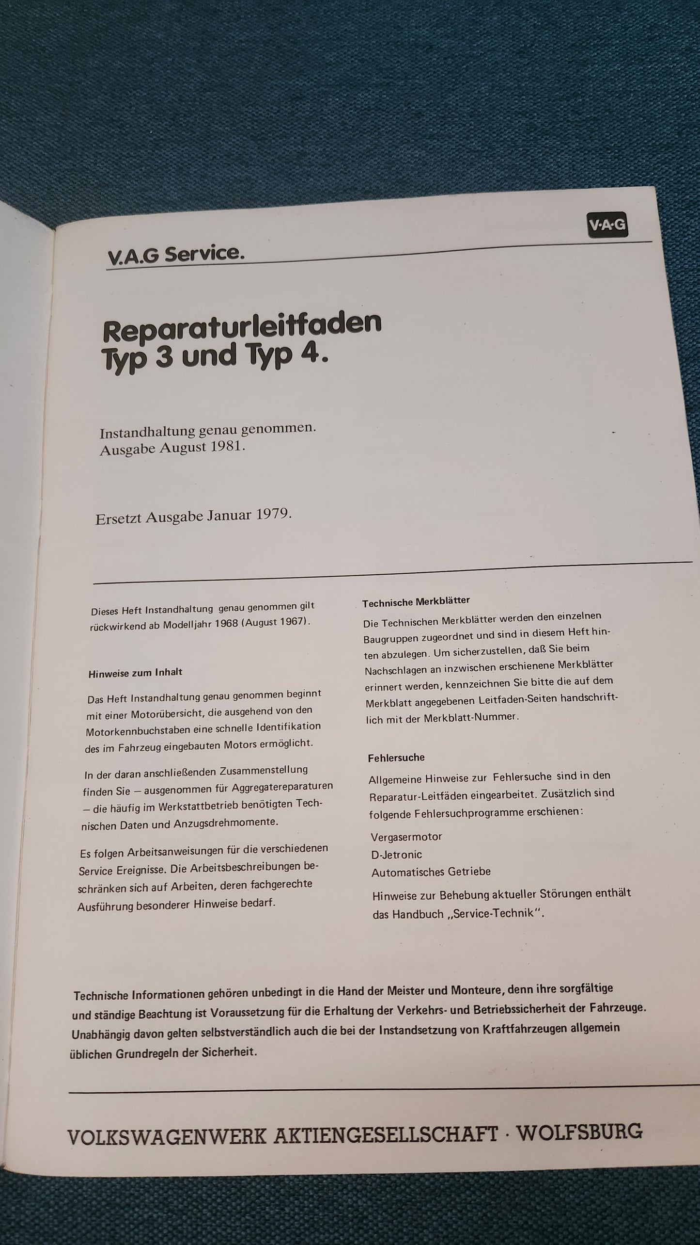 Type 3/4 Maintenance, specifically Repair Manual Workshop Manual