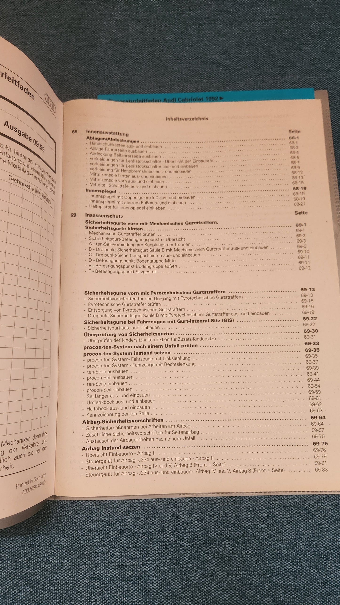 Audi 80/90 Cabriolet B4 Typ 89 Karosserie Montagearbeiten 1992 Reparaturleitfaden Werkstattbuch