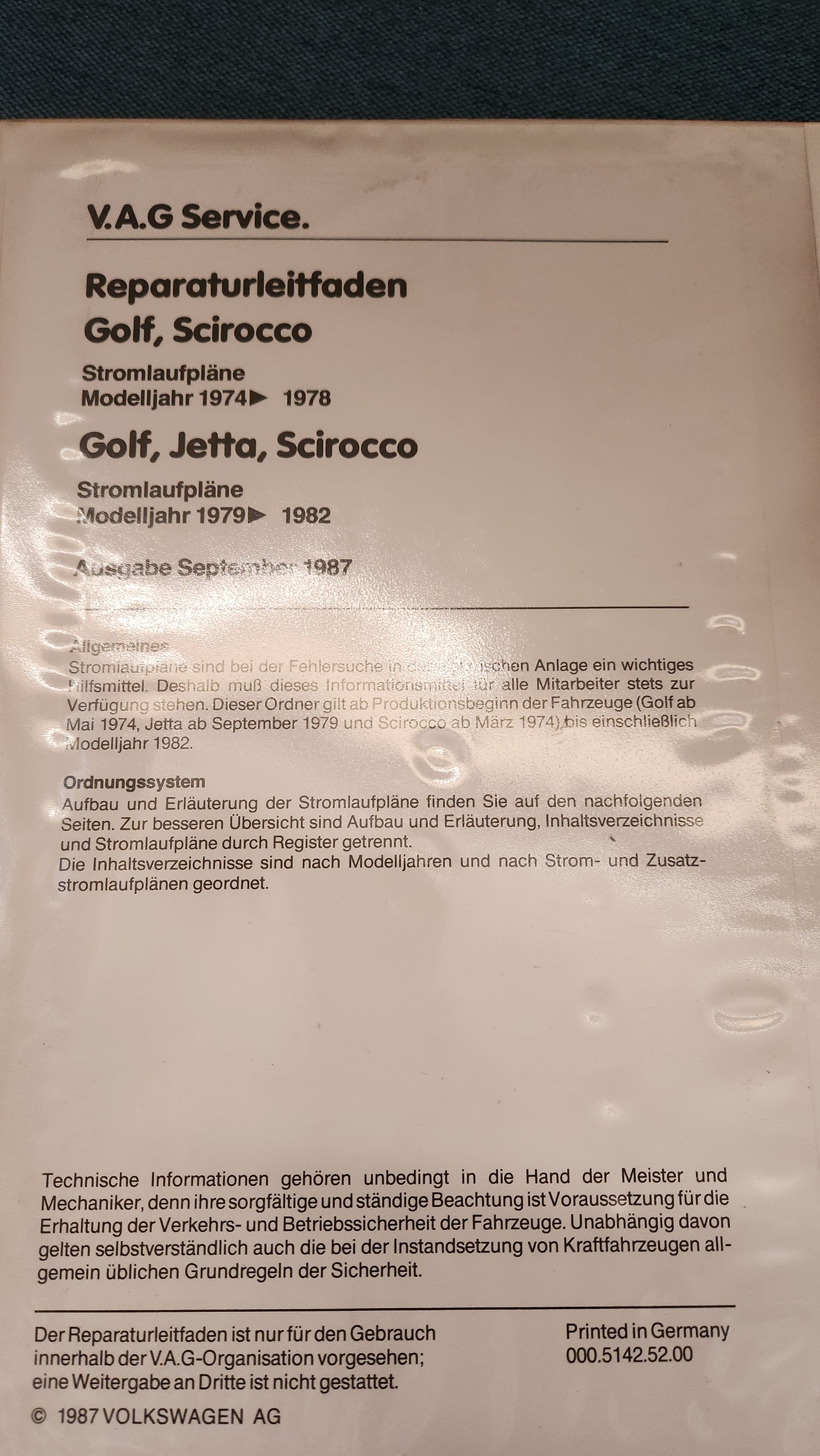 Golf/Jetta/Scirocco1 Stromlaufpläne Reparaturleitfaden Werkstattbuch Z1