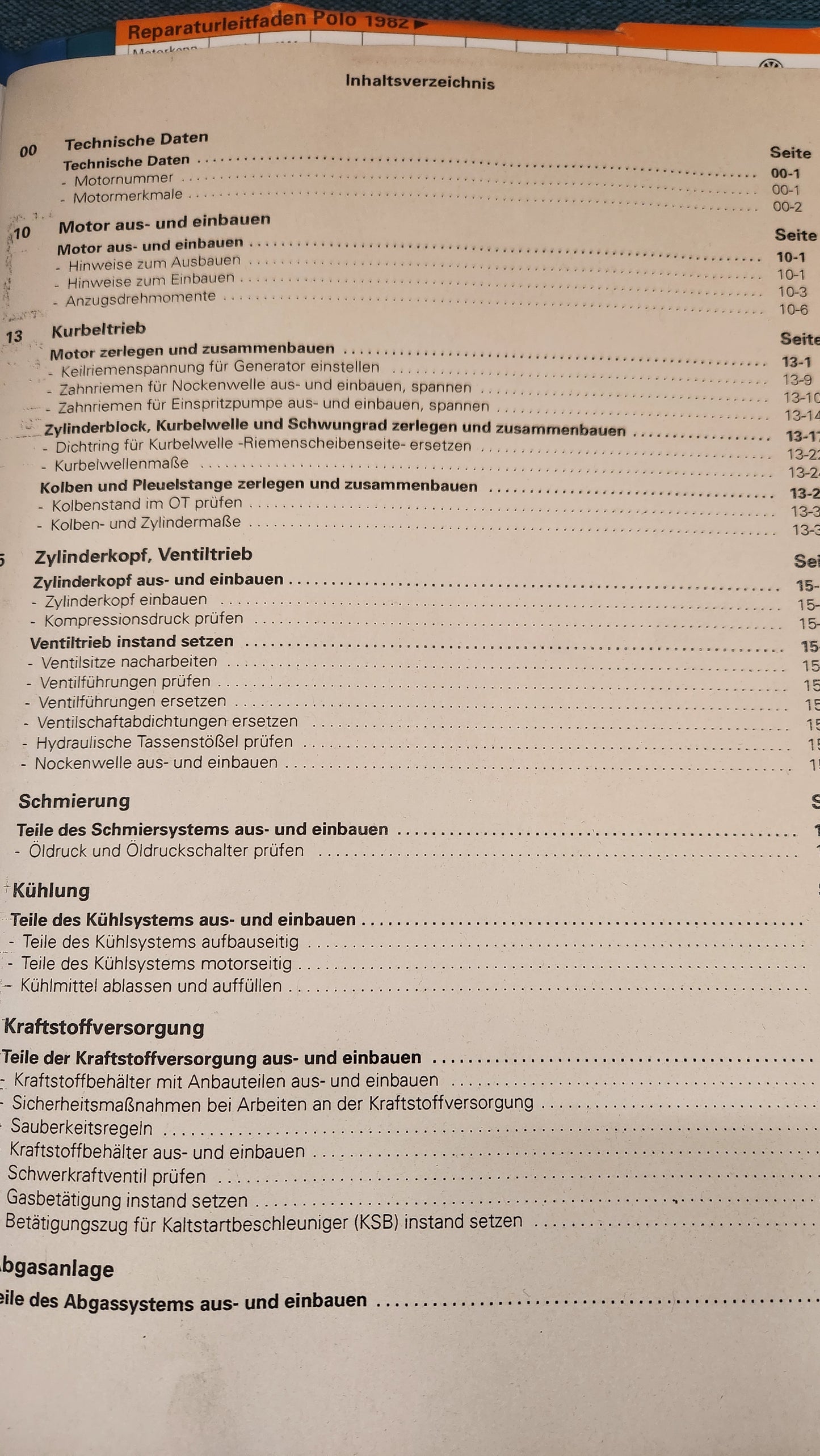 Polo 86c Motor MN 1W Reparaturleitfaden Werkstattbuch