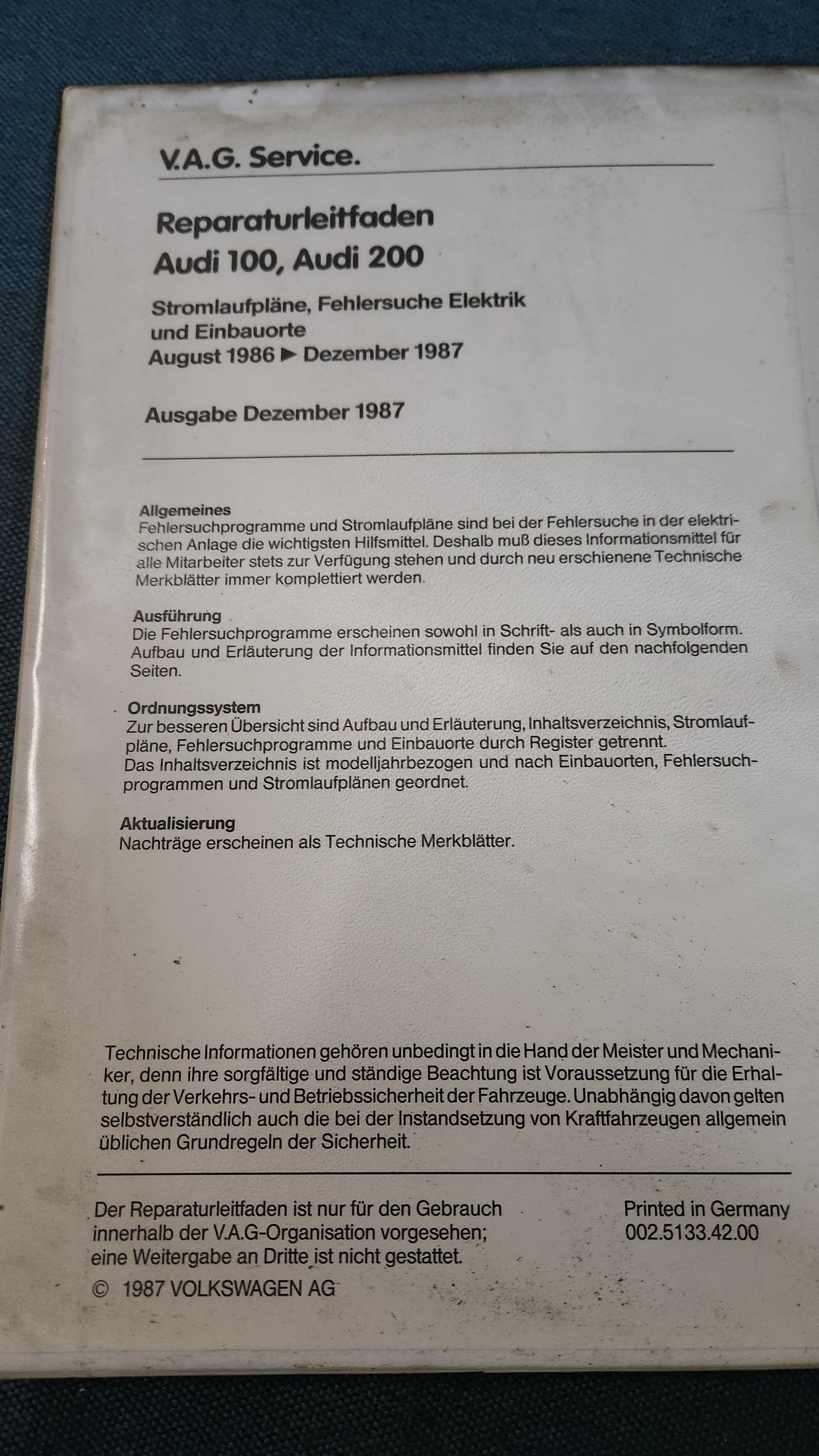 Audi 100/200 C3 Wiring Diagrams Workshop Manual Repair Guide