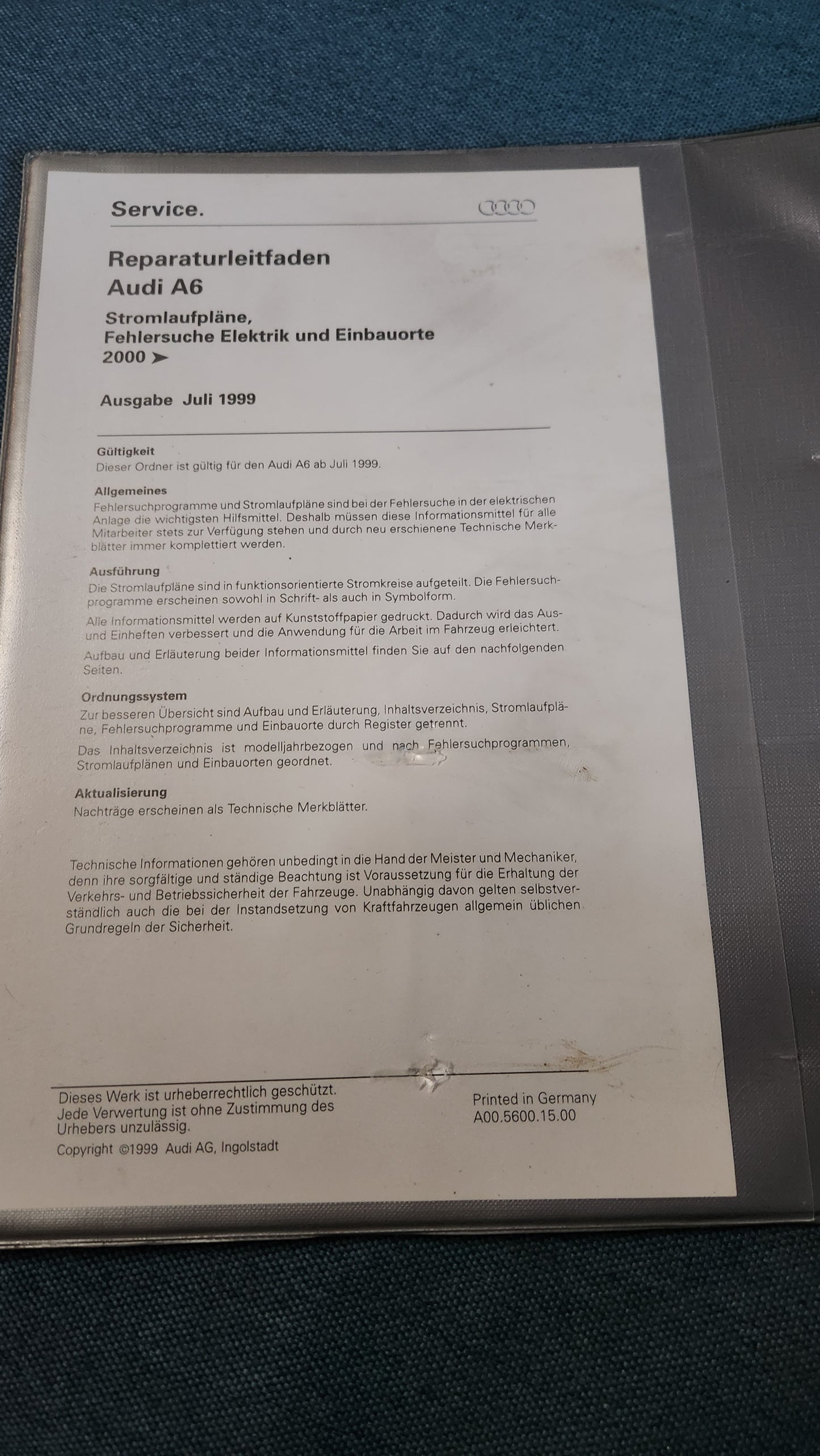 Audi A6 C5 Stromlaufpläne Werkstattbuch Reparaturleitfaden