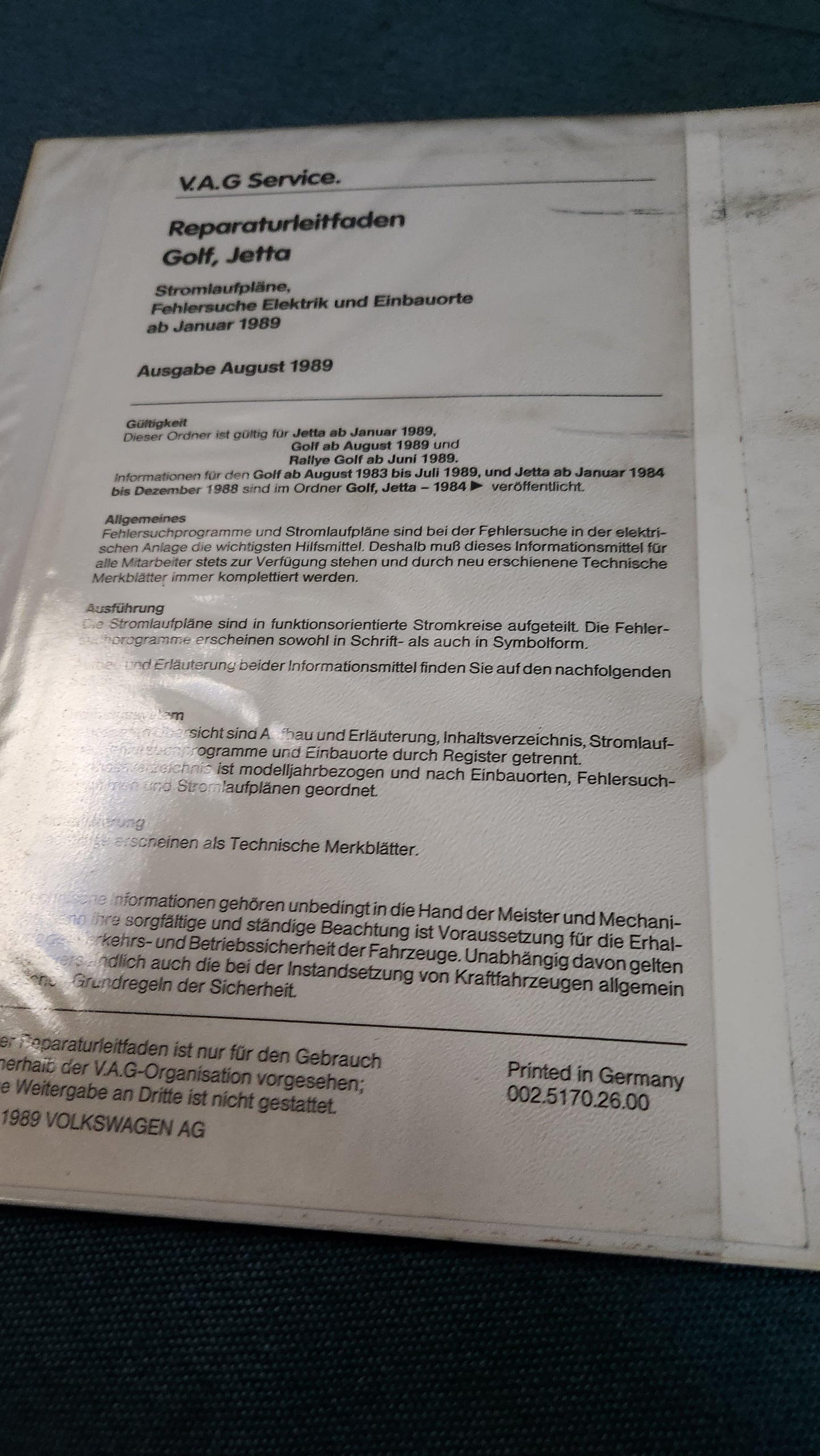 Golf 2 /Jetta 2 Stromlaufpläne Reparaturleitfaden Werkstattbuch