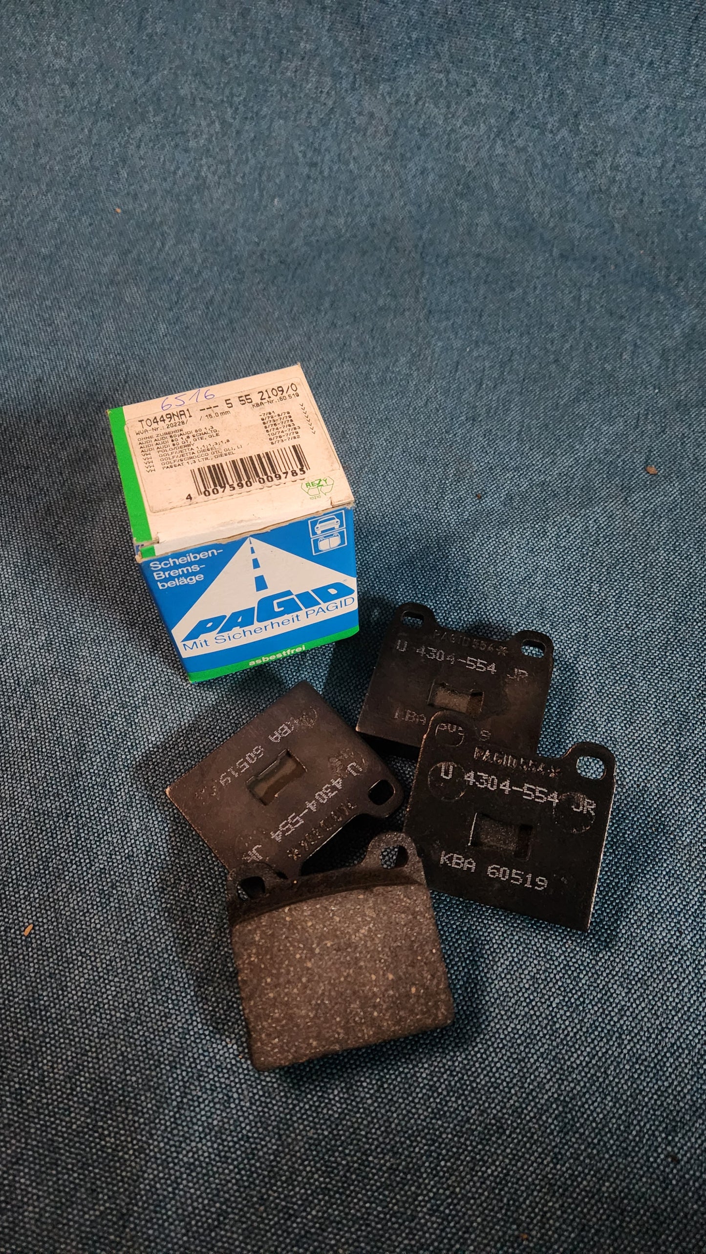 Brake pads Audi 80 B1/Audi 50/Golf1/Polo1/Derby/Scirocco1/Jetta1/PassatB1 Pagio 60519 Nos D4