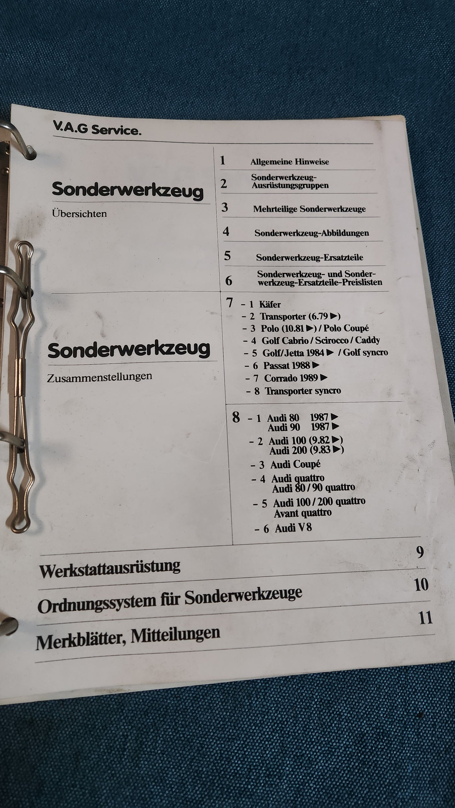 Sonderwerkzeug Werkstattausrüstung Käfer/T3/Polo86C/Golf/Jetta2/PassatB3/Corrado/Audi80/90 B3/100/200/C3/V8  Reparaturleitfaden Werkstattbuch