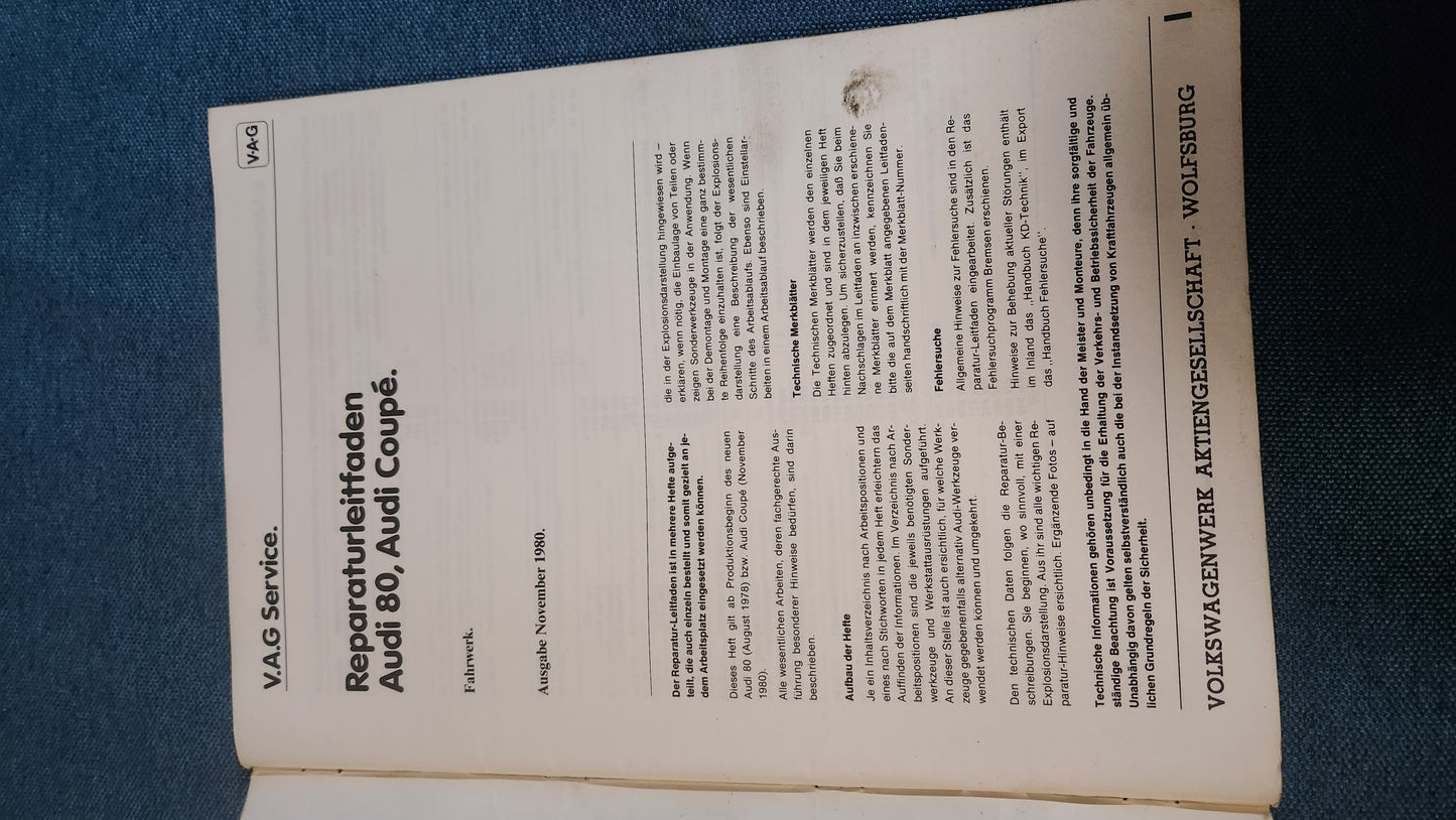 Audi 80 B2 Typ 81/85 Coupe Fahrwerk Reparaturleitfaden Werkstattbuch