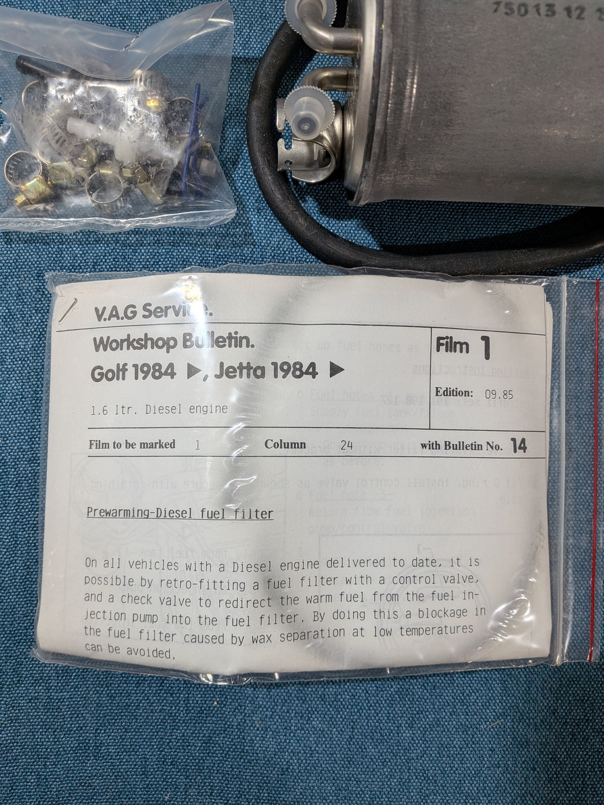 Retrofit kit Diesel Fuel Pre-heating Golf/Jetta/2/Polo 86C 191198127 NOS F10