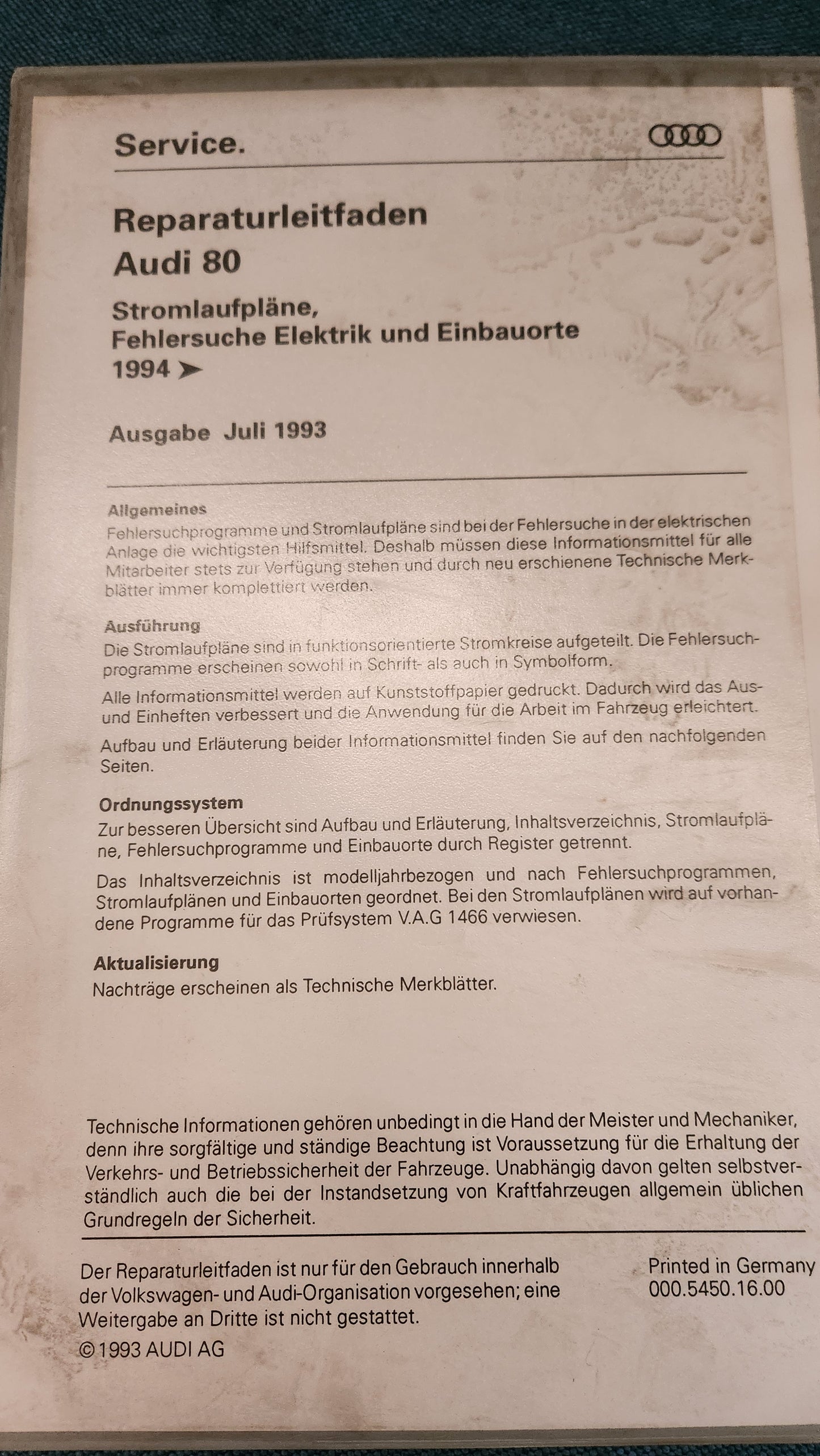 Audi 80 B4 Stromlaufpläne Reparaturleitfaden Werkstattbuch Z2